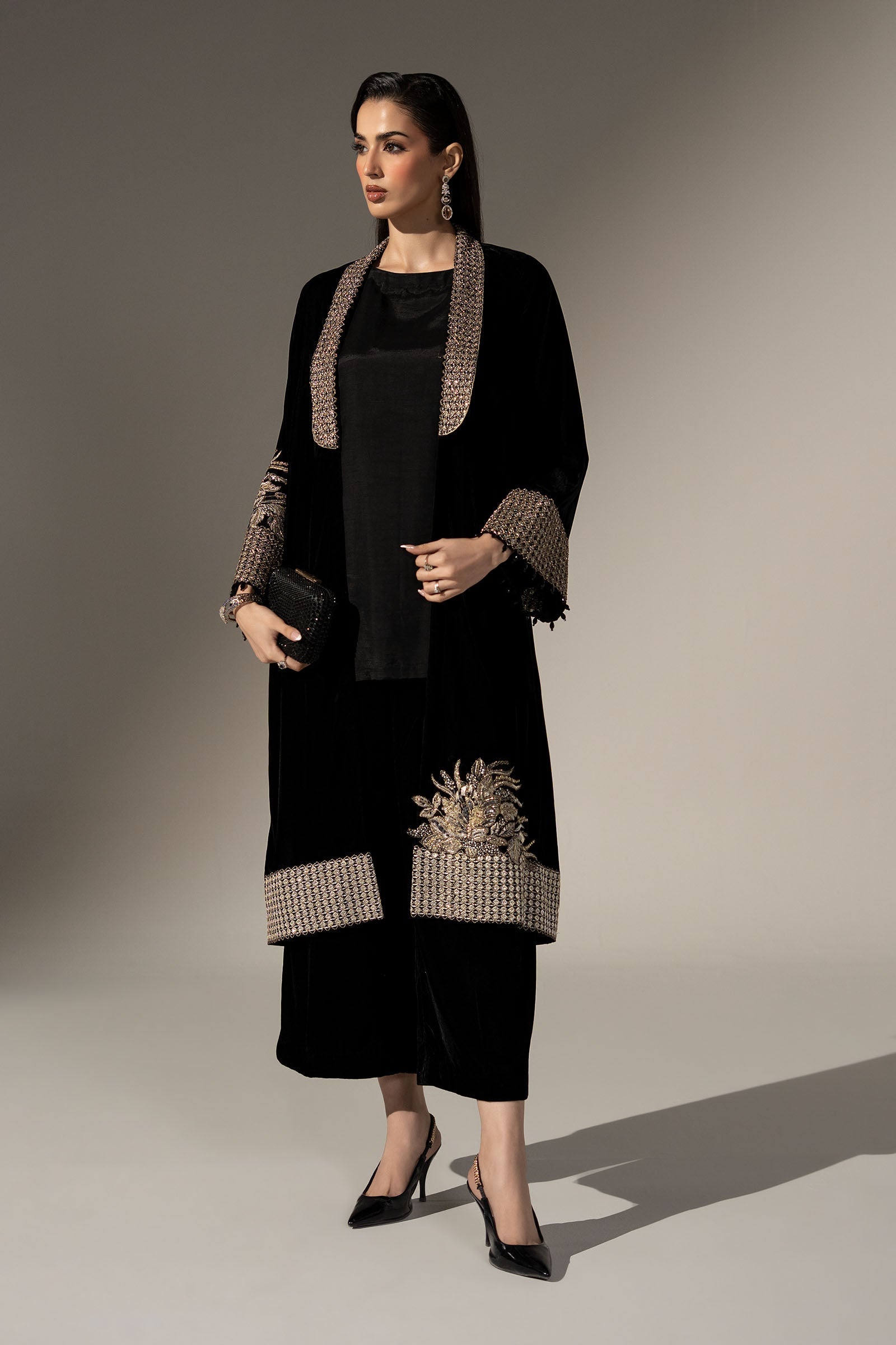 3 Piece Embroidered Velvet Suit