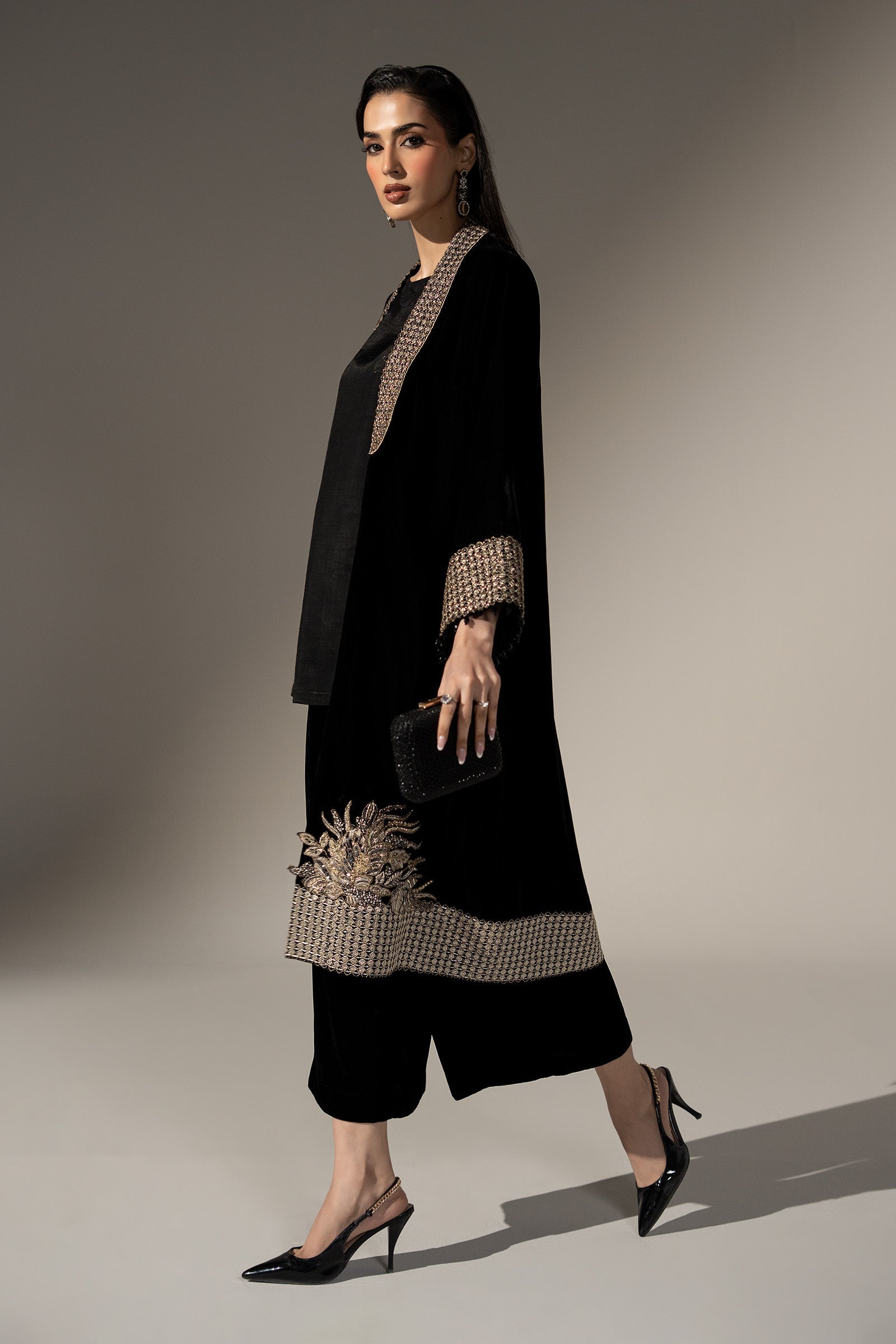 3 Piece Embroidered Velvet Suit