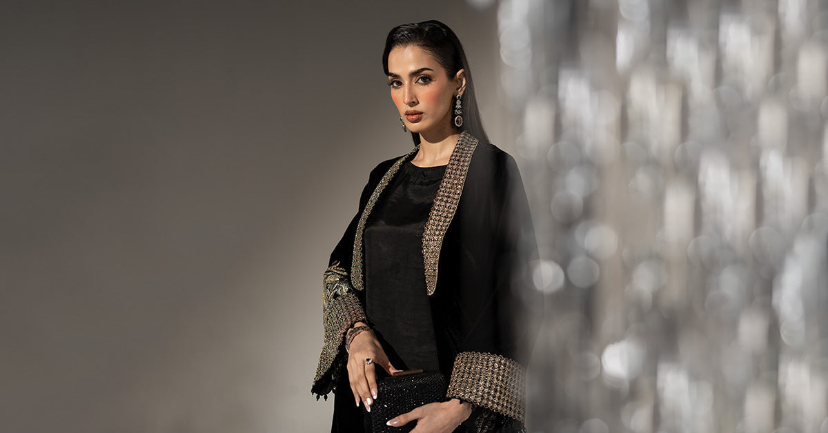 3 Piece Embroidered Velvet Suit