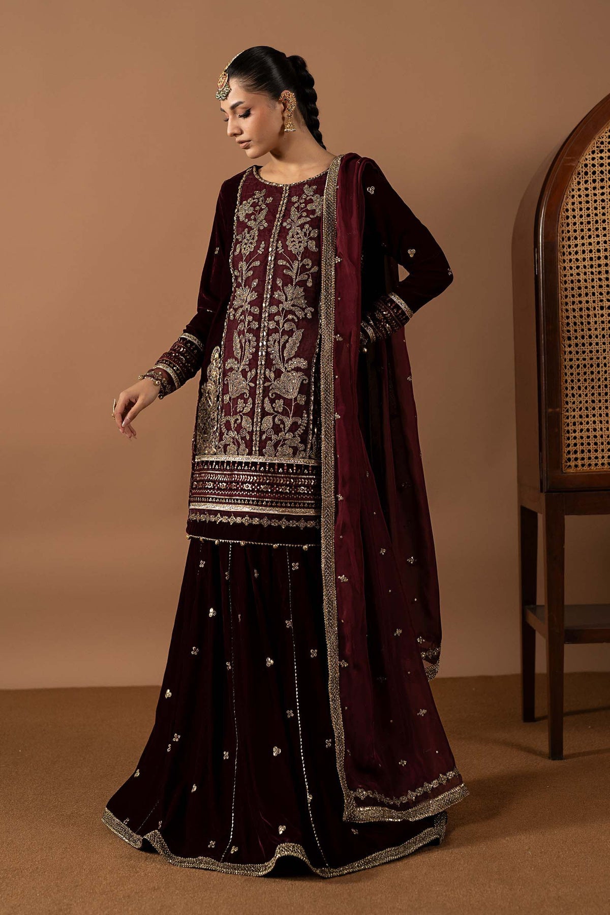 3 Piece Embroidered Velvet Suit