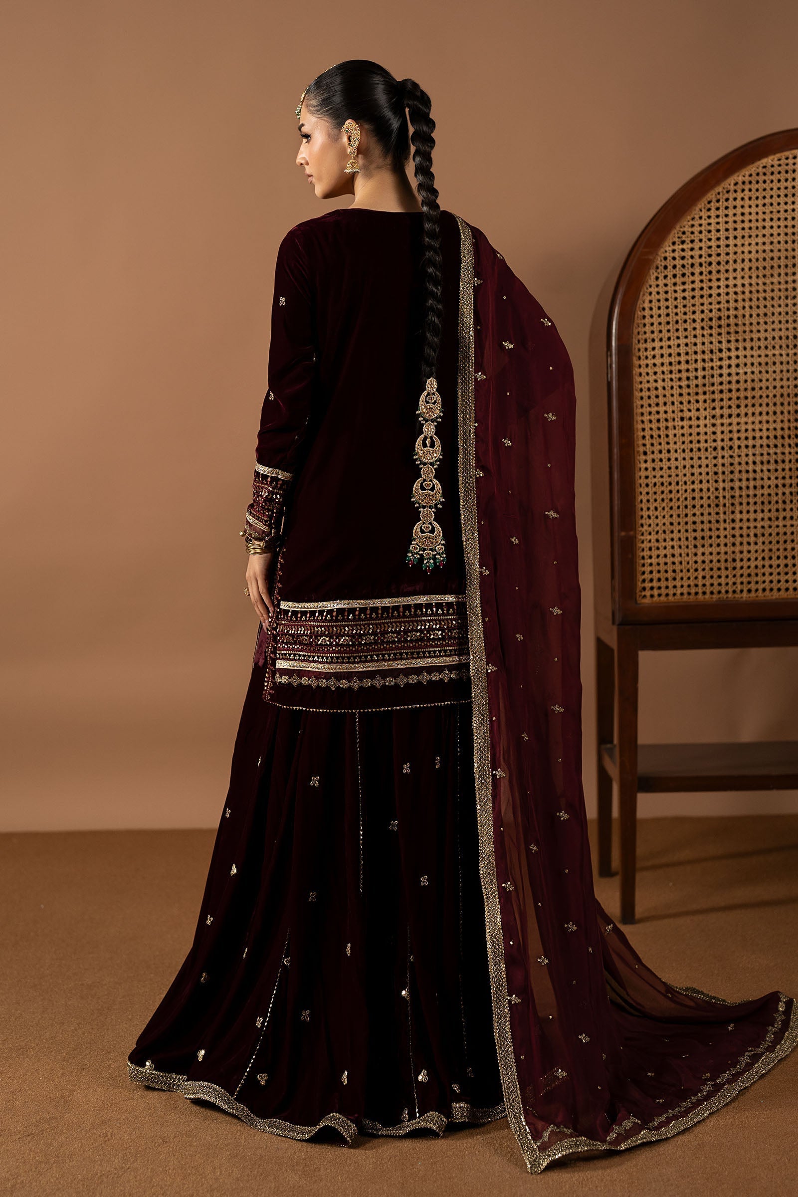 3 Piece Embroidered Velvet Suit