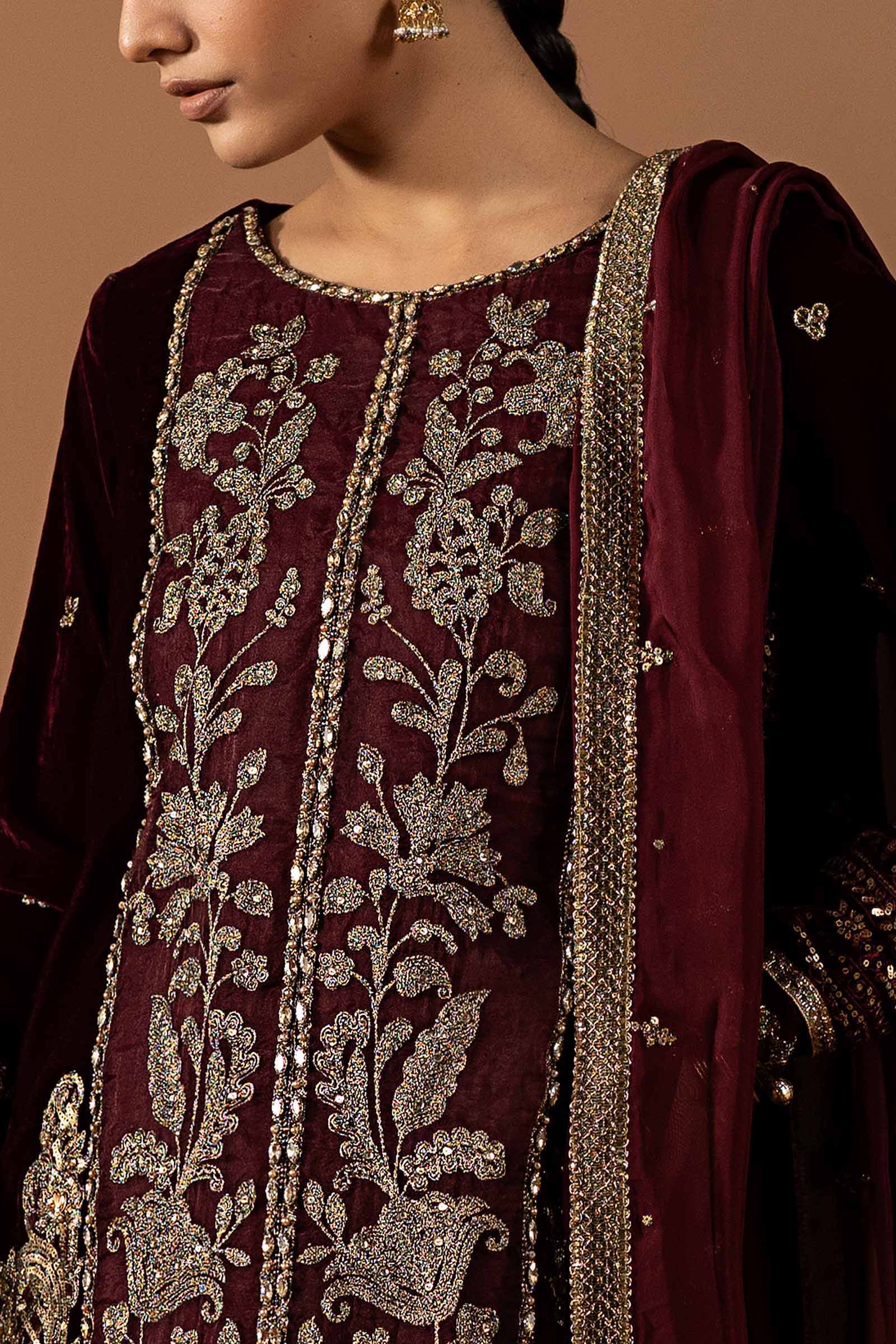 3 Piece Embroidered Velvet Suit