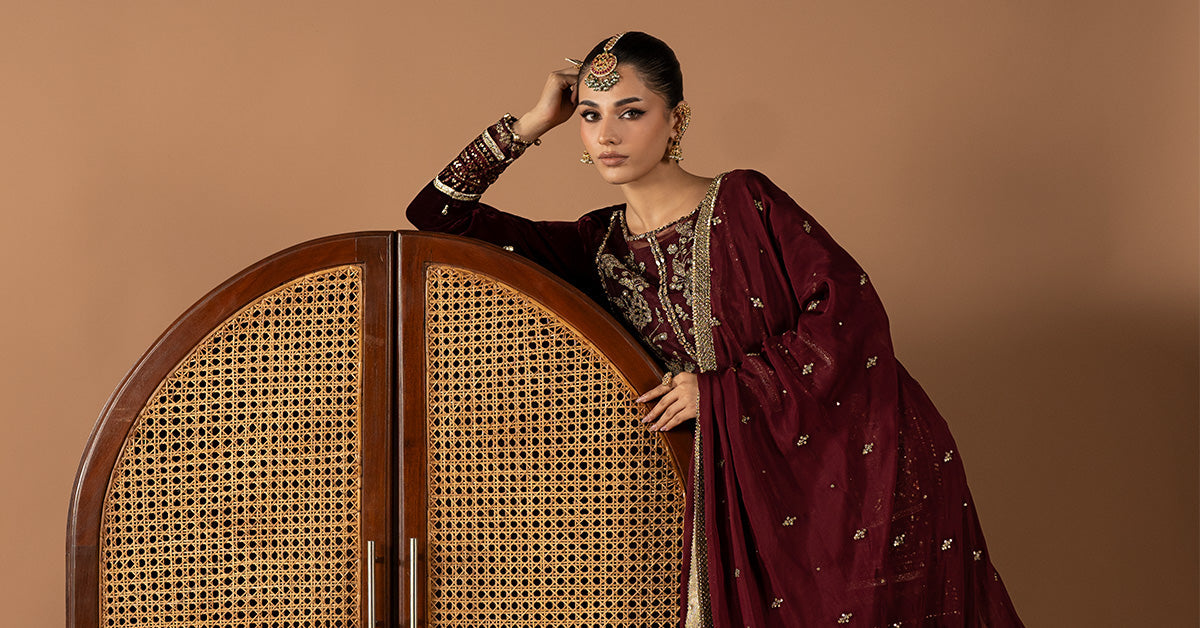 3 Piece Embroidered Velvet Suit