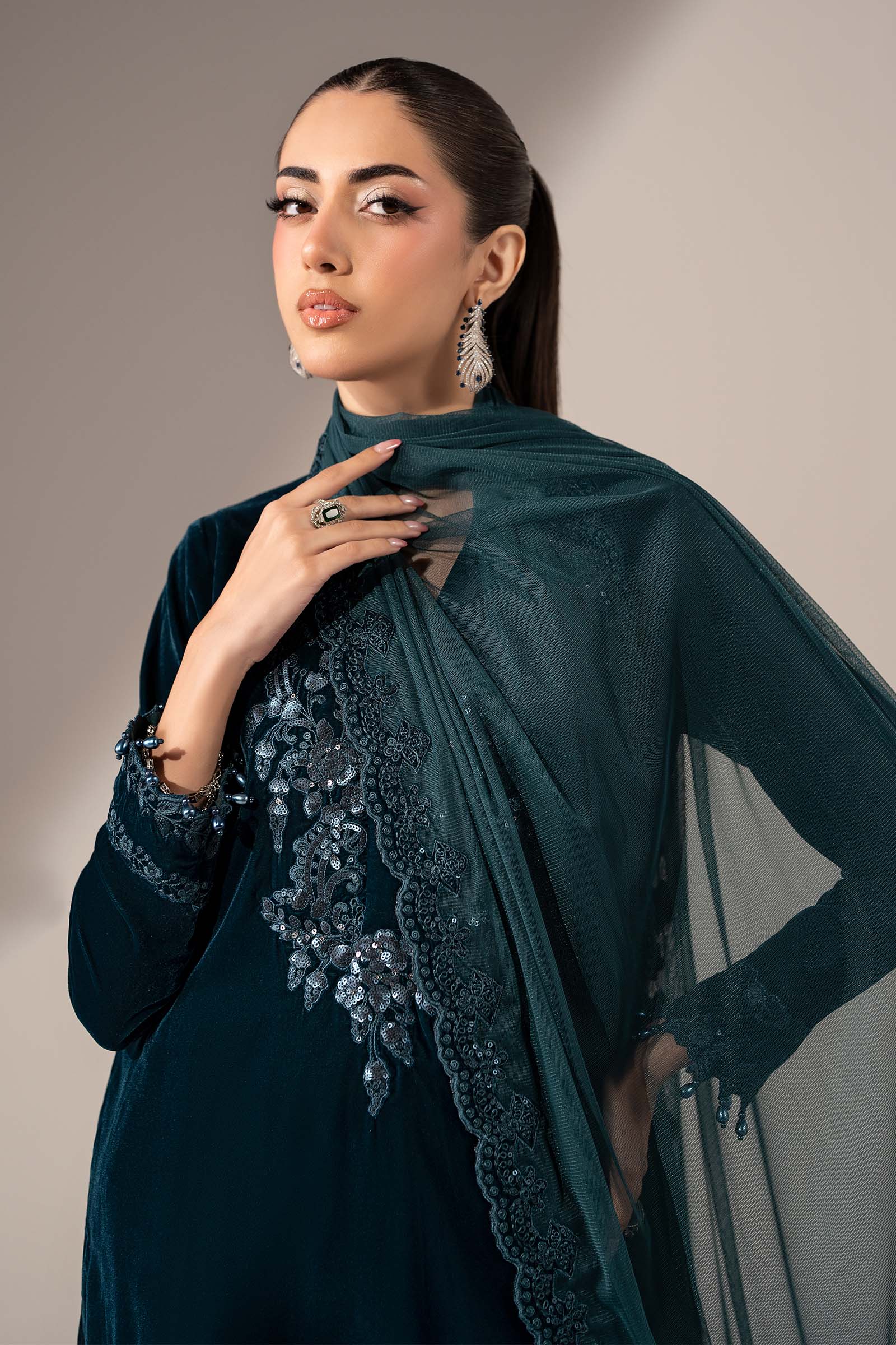 3 Piece Embroidered Velvet Suit