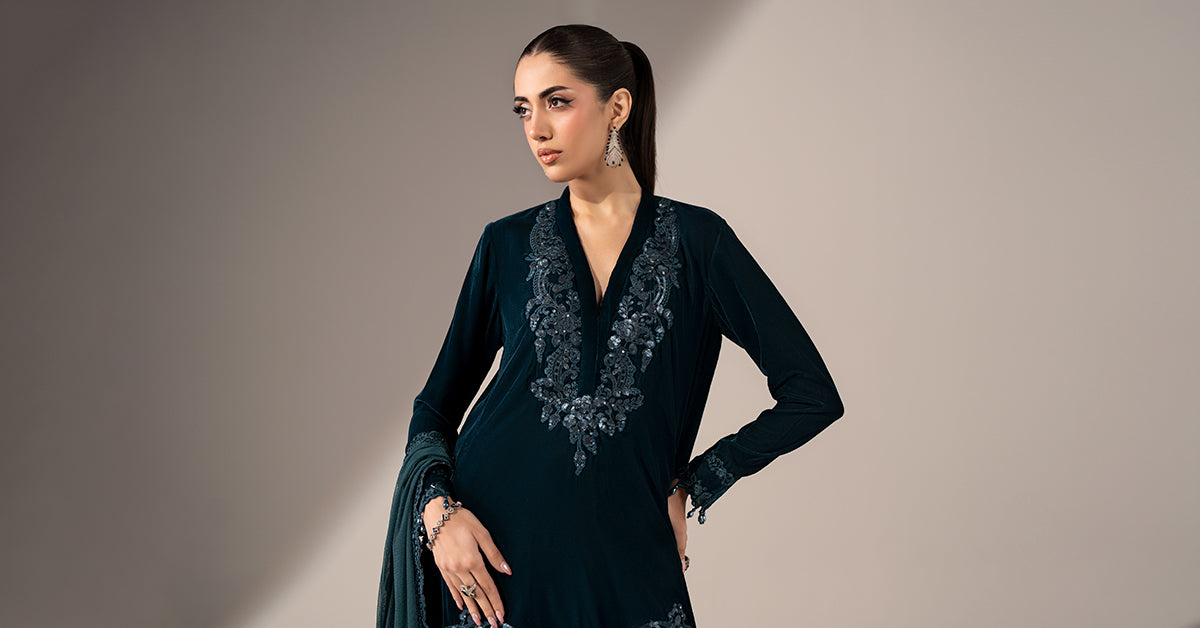 3 Piece Embroidered Velvet Suit