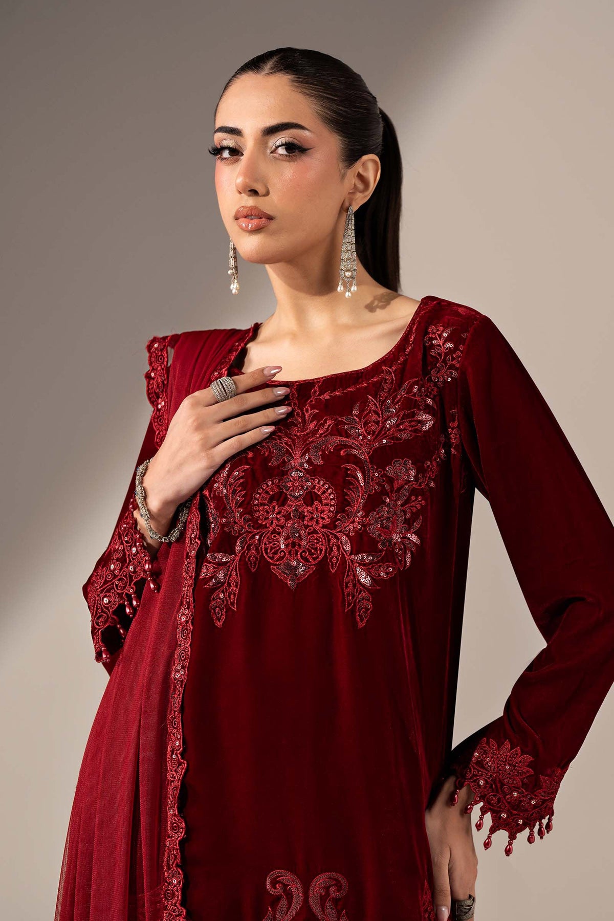 3 Piece Embroidered Velvet Suit