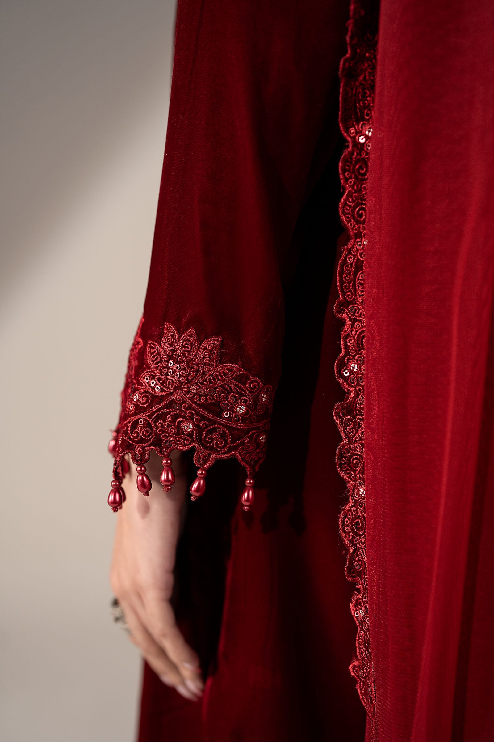3 Piece Embroidered Velvet Suit