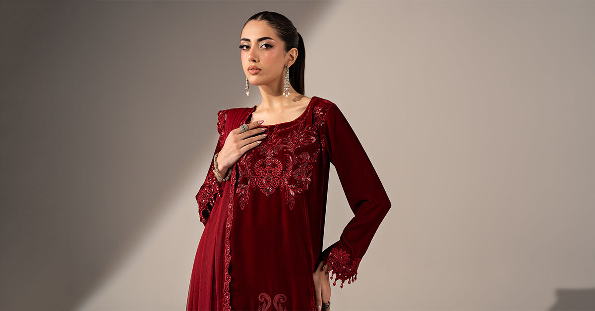 3 Piece Embroidered Velvet Suit
