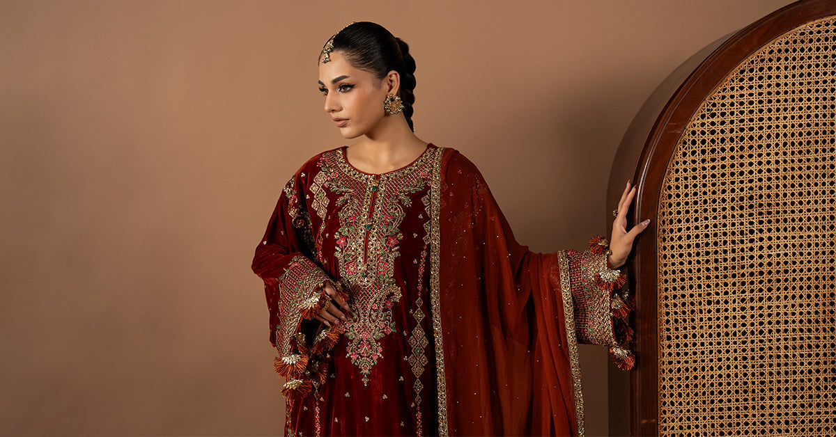 3 Piece Embroidered Velvet Suit