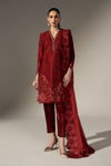 3 Piece Embroidered Black Warp Silk Suit