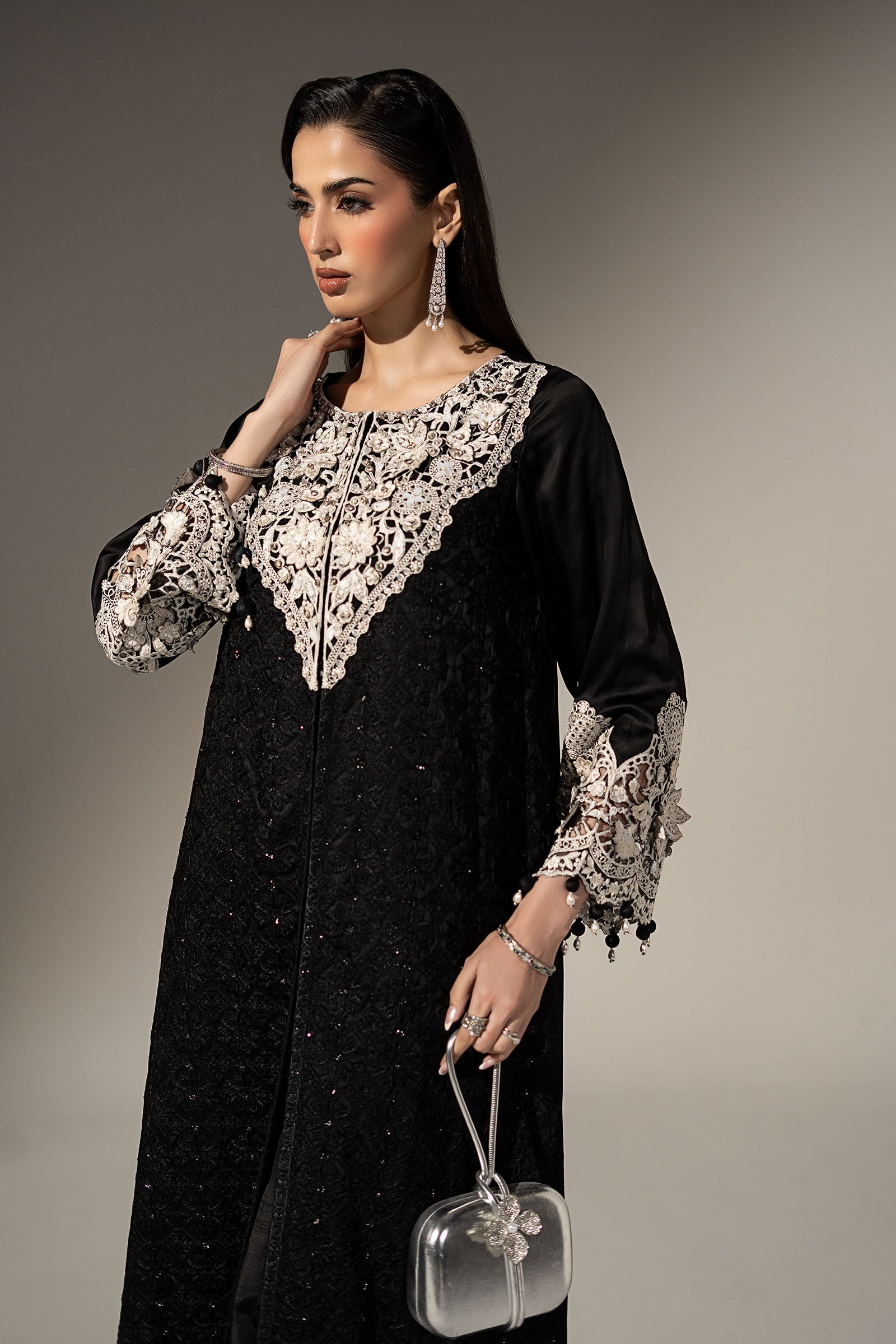 3 Piece Embroidered Cotton Satin Suit