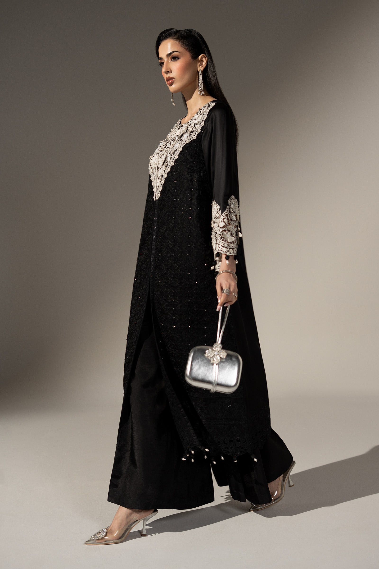 3 Piece Embroidered Cotton Satin Suit