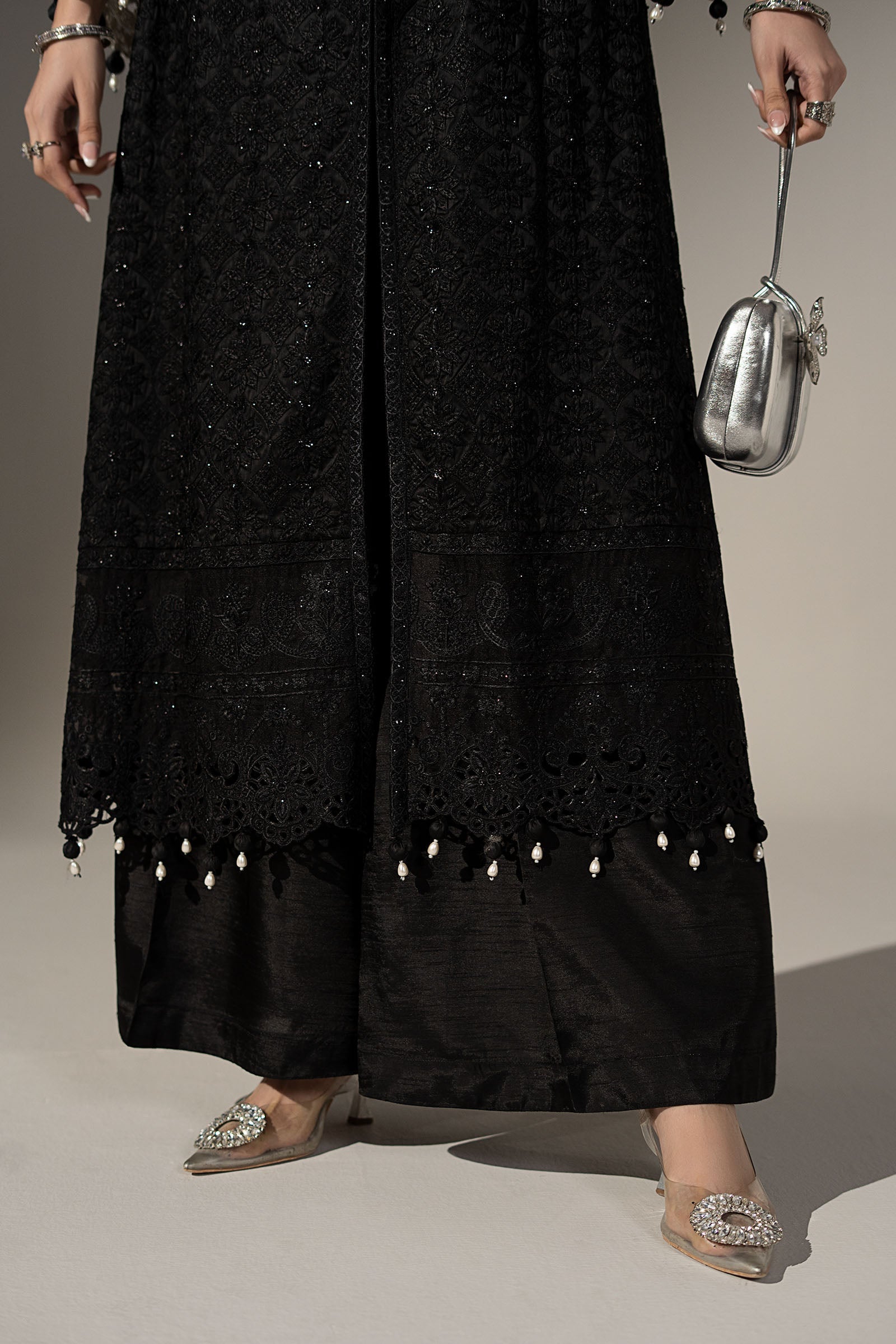 3 Piece Embroidered Cotton Satin Suit
