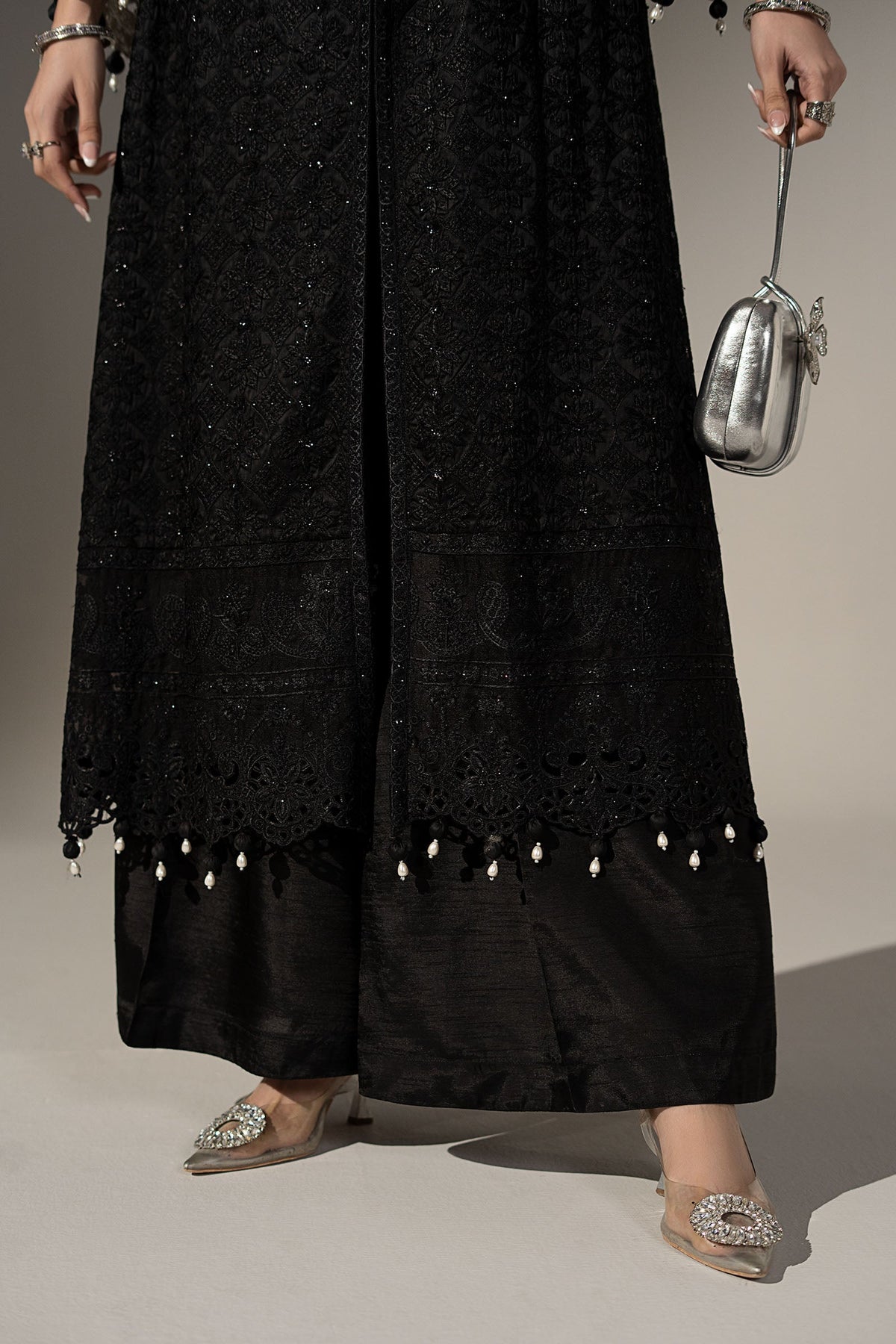 3 Piece Embroidered Cotton Satin Suit