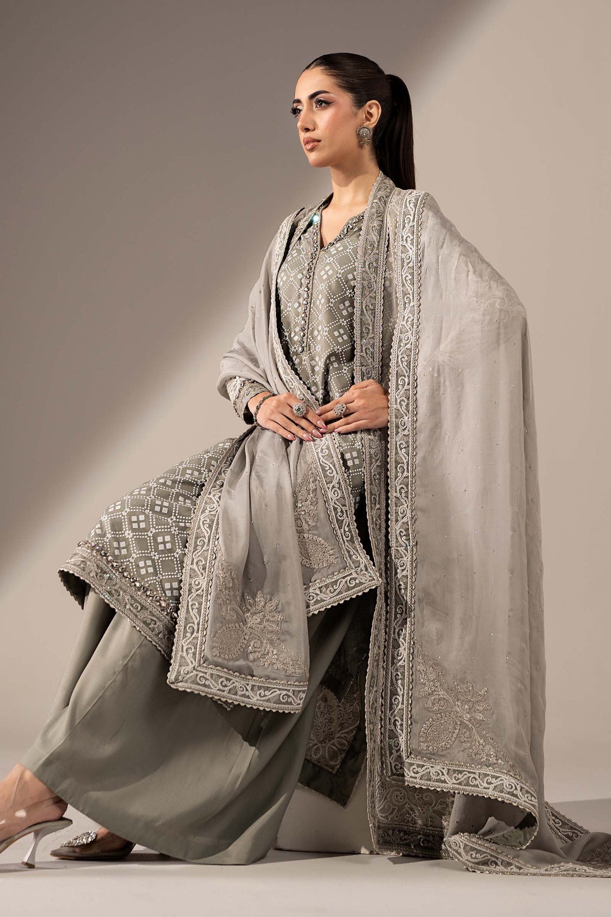 3 Piece Embroidered Organza Suit