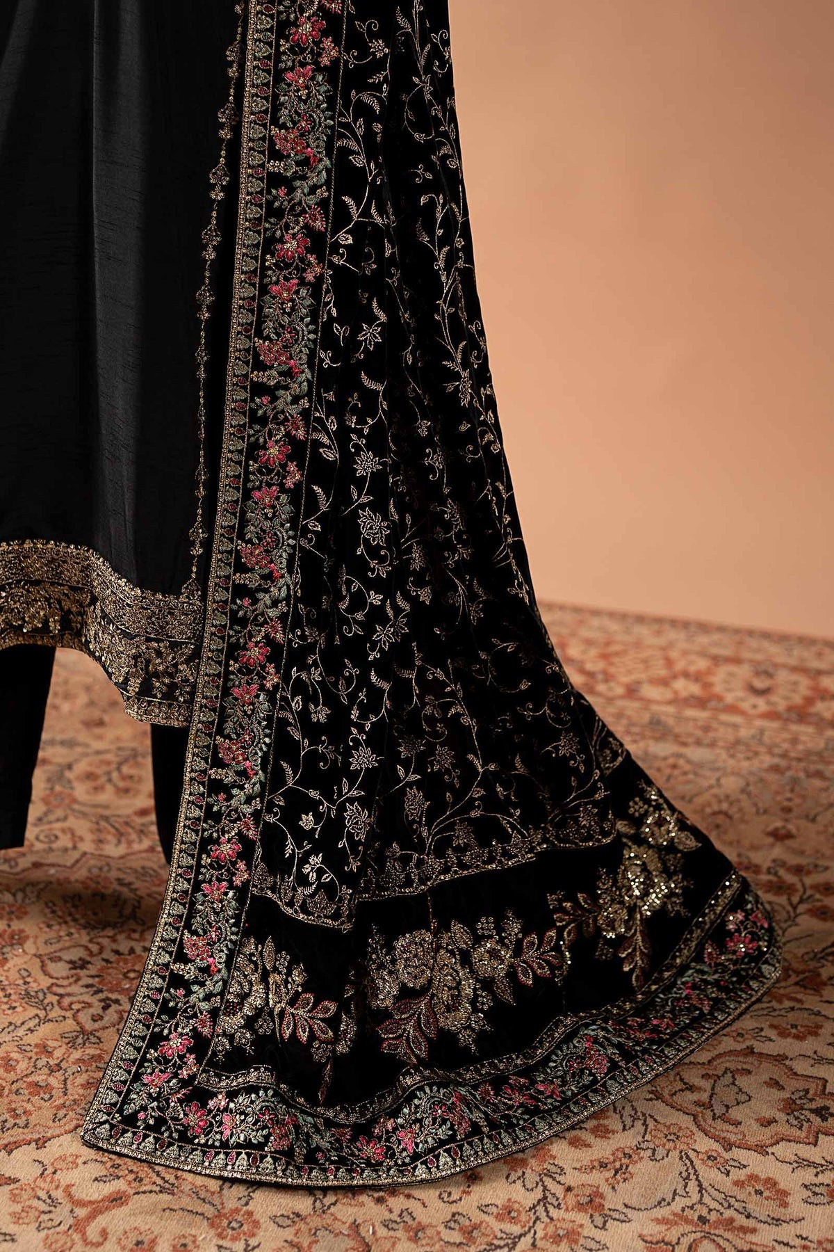 3 Piece Embroidered Raw Silk Suit