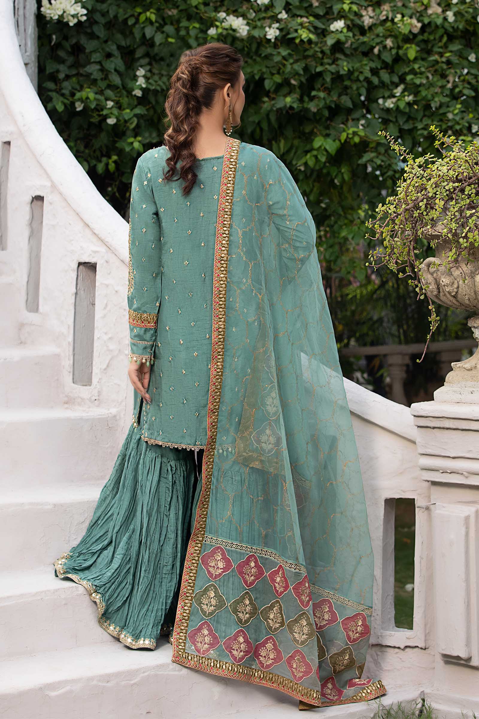 3 Piece Embroidered Raw Silk Suit