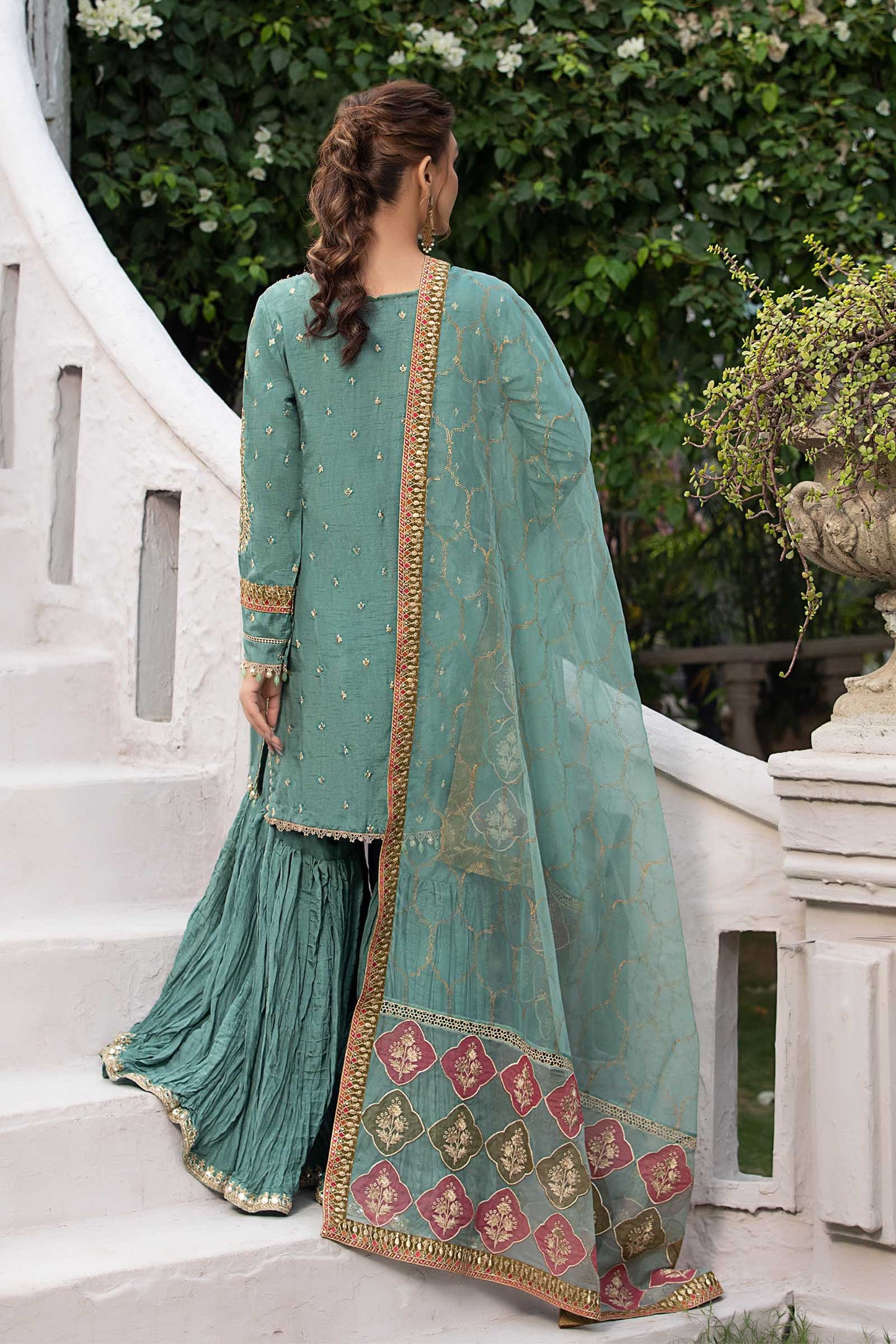 3 Piece Embroidered Raw Silk Suit