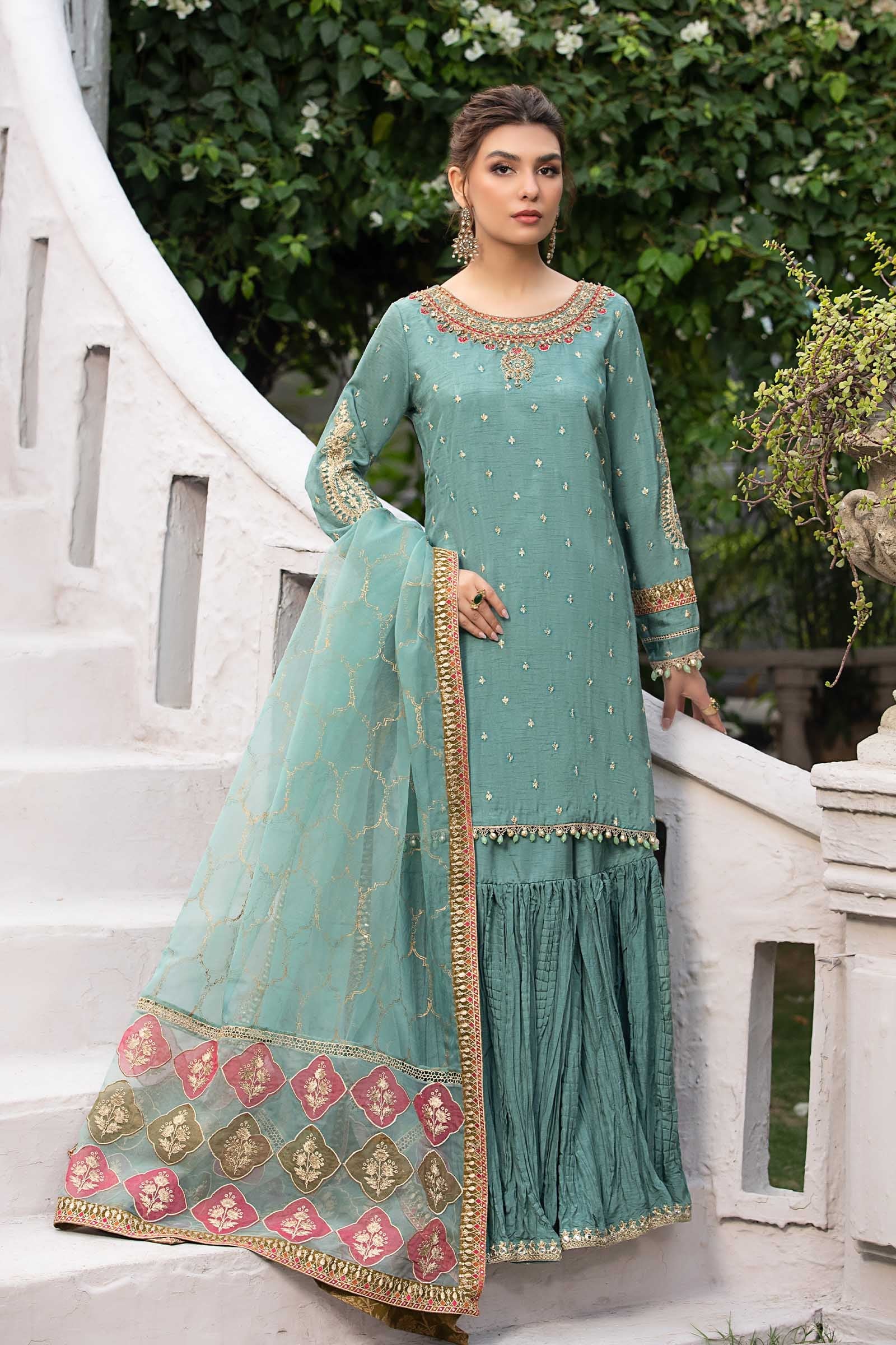 3 Piece Embroidered Raw Silk Suit