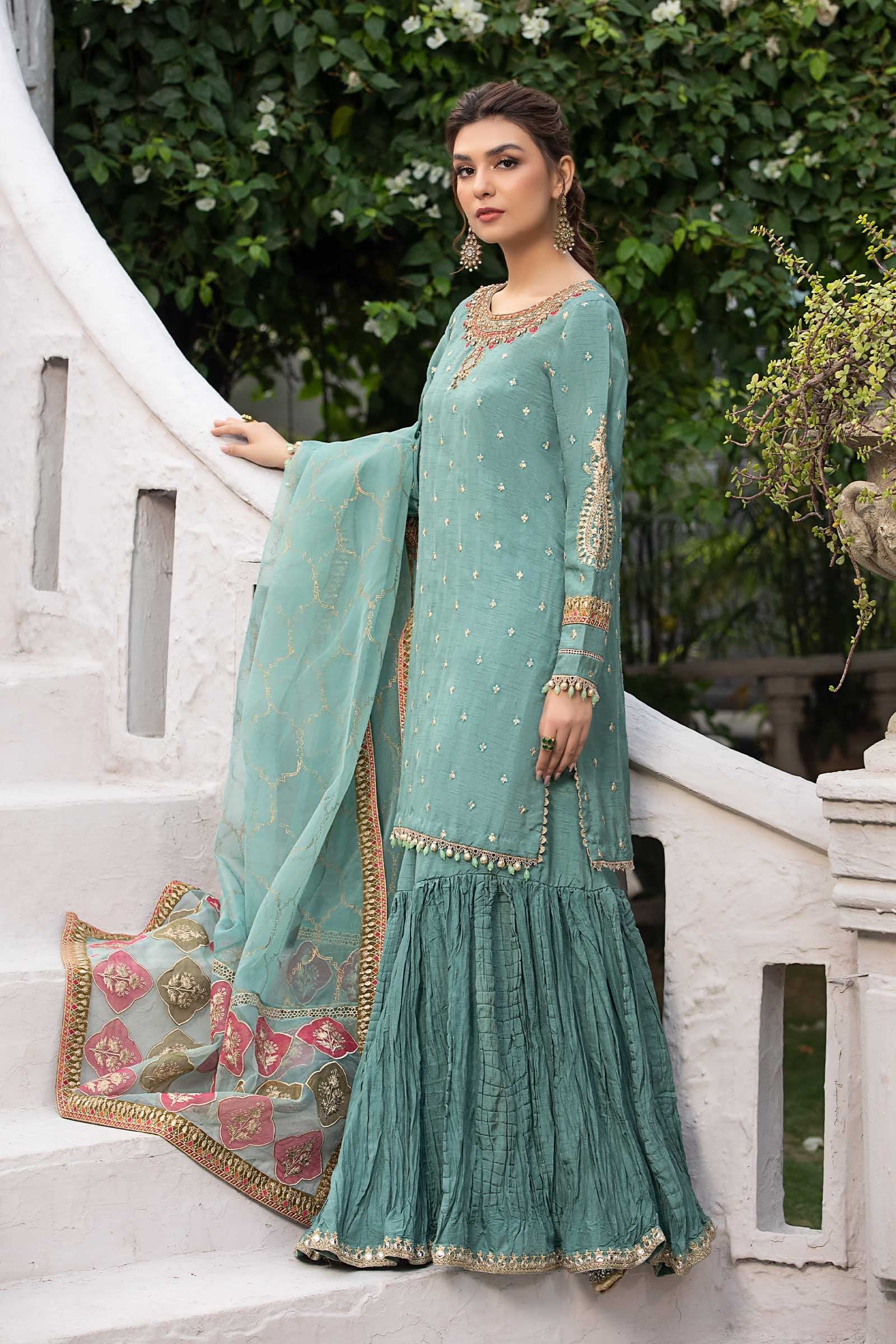 3 Piece Embroidered Raw Silk Suit