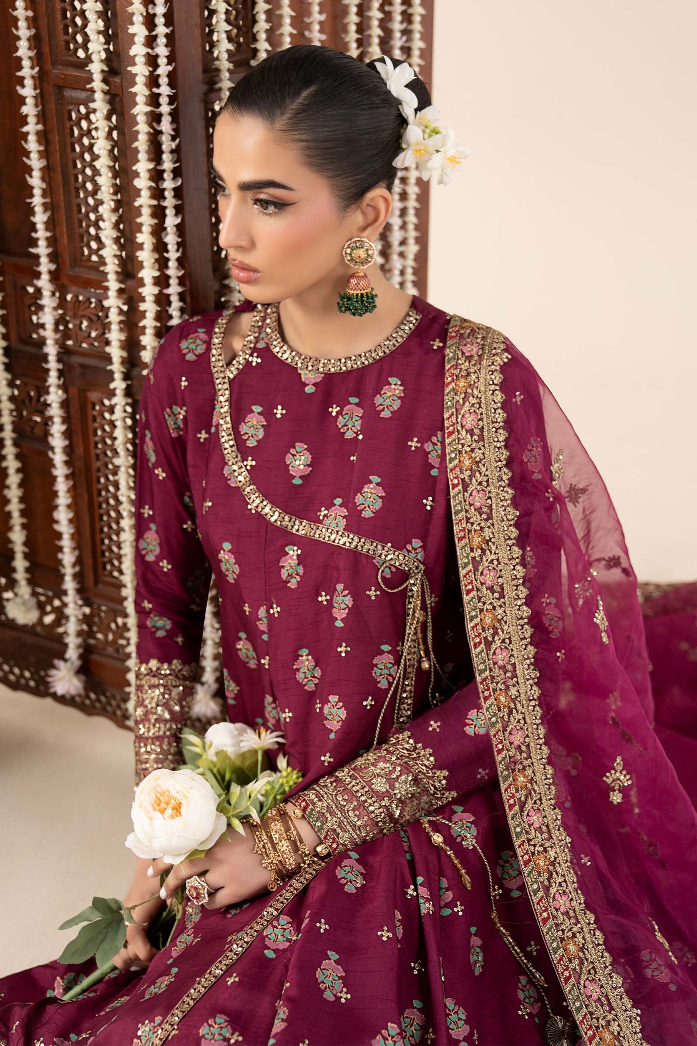 3 Piece Printed Raw Silk Suit