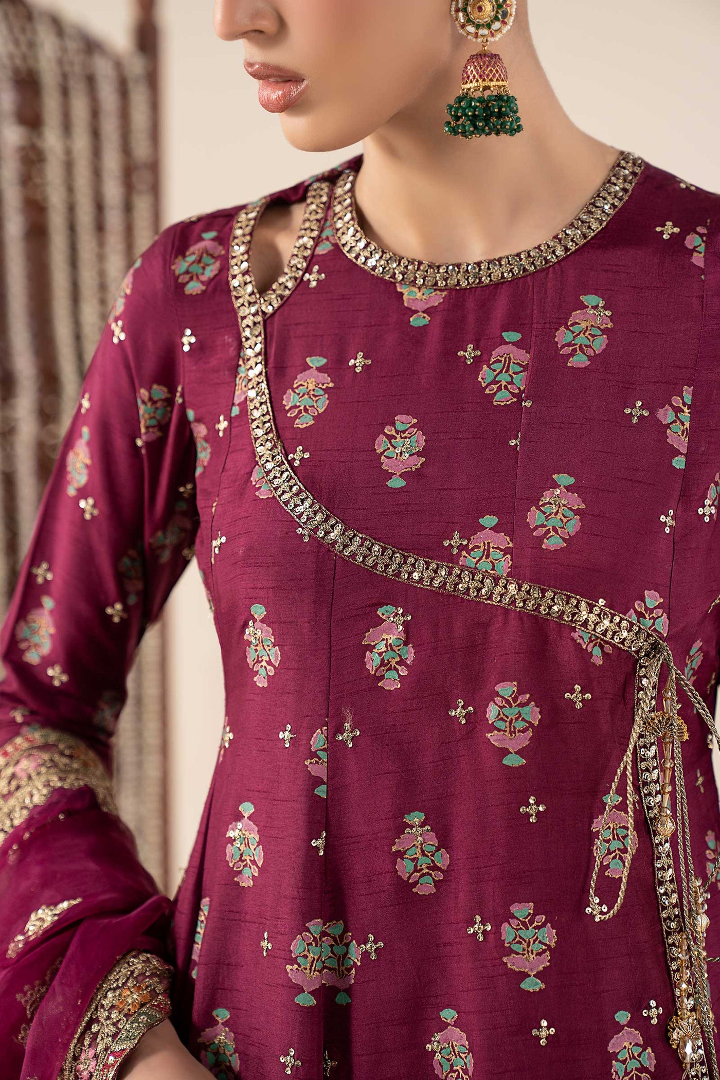 3 Piece Printed Raw Silk Suit