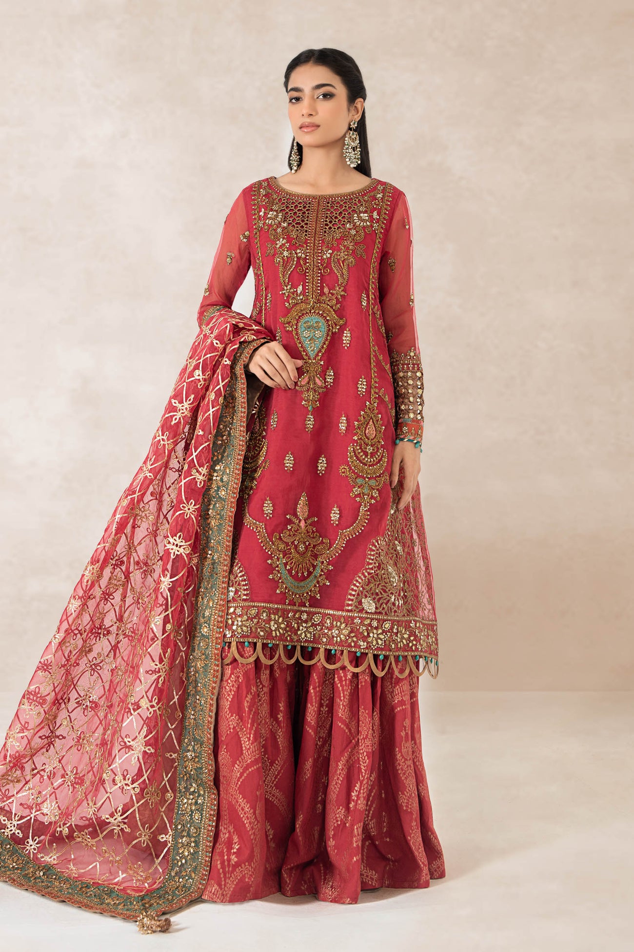 3 Piece Embroidered Organza Suit