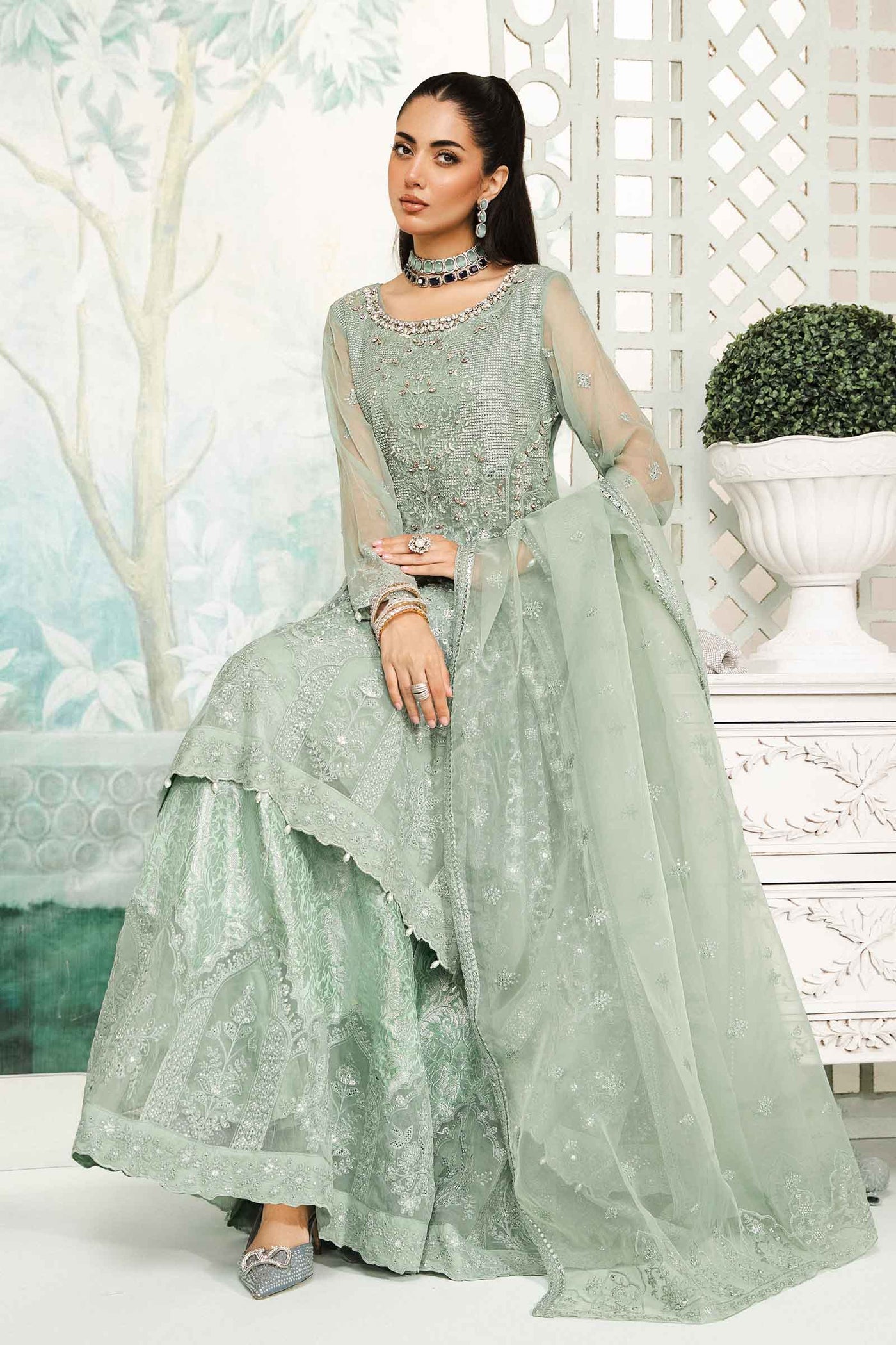3 Piece Embroidered Bamber Chiffon Suit