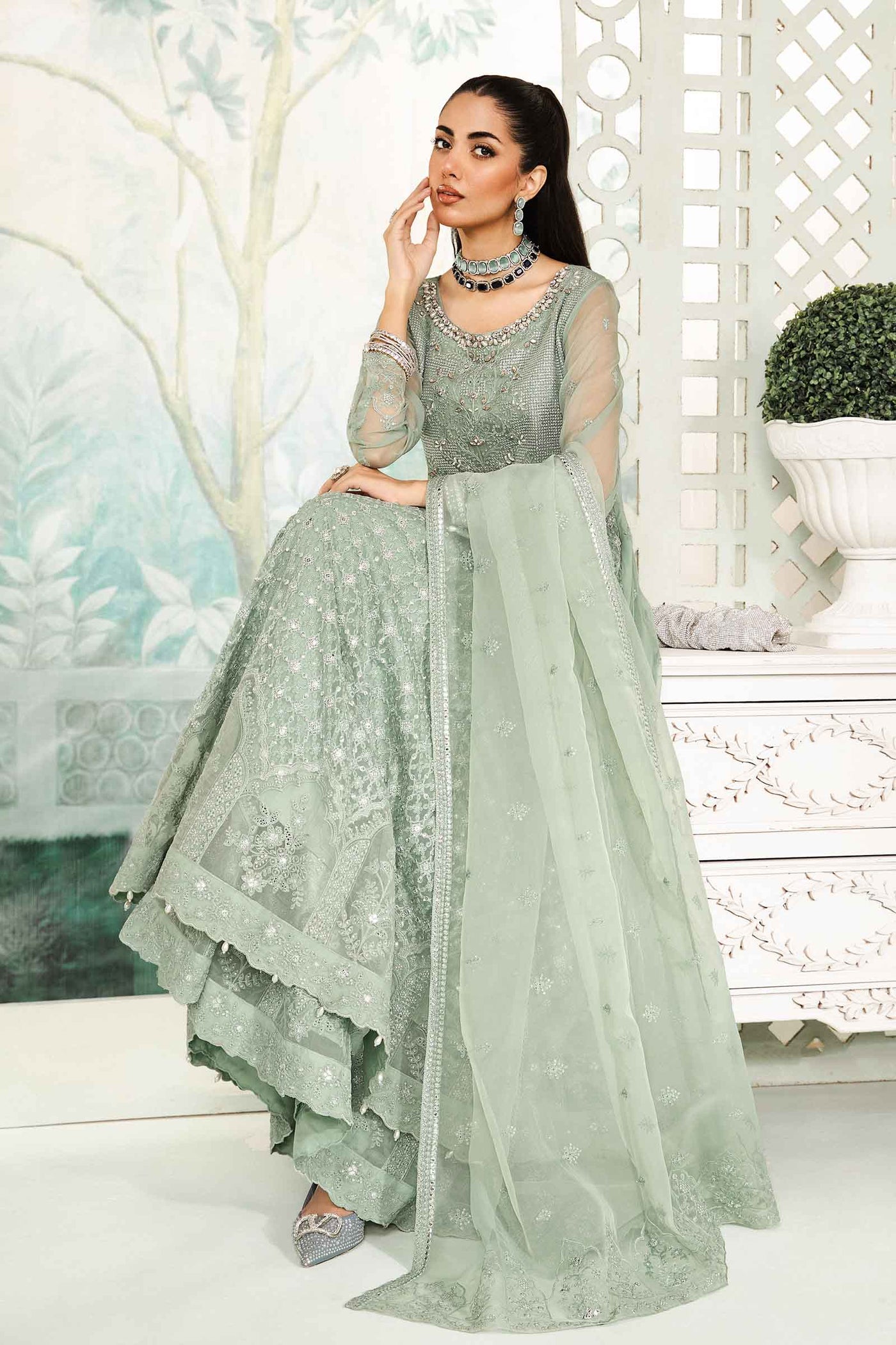 3 Piece Embroidered Bamber Chiffon Suit