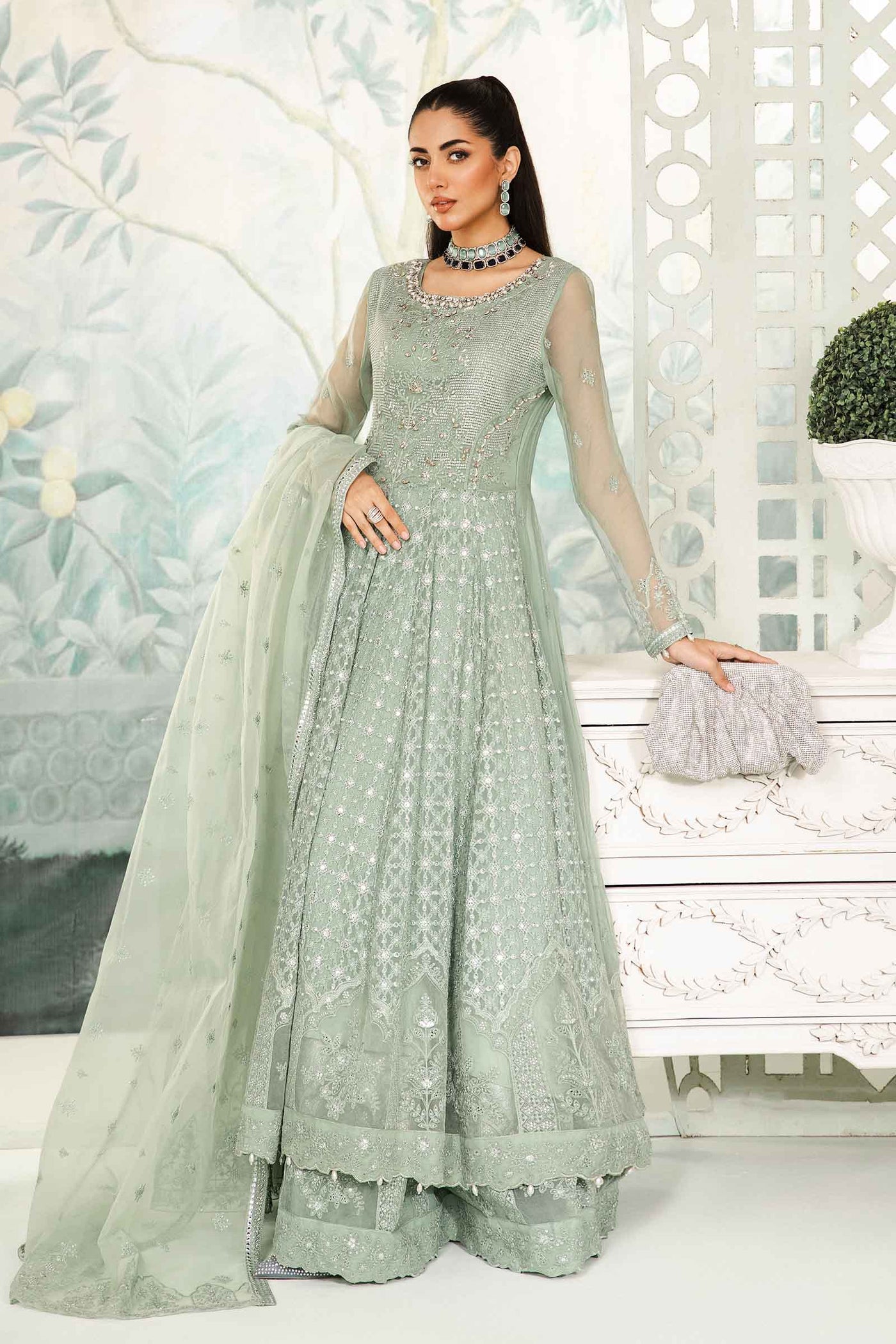 3 Piece Embroidered Bamber Chiffon Suit