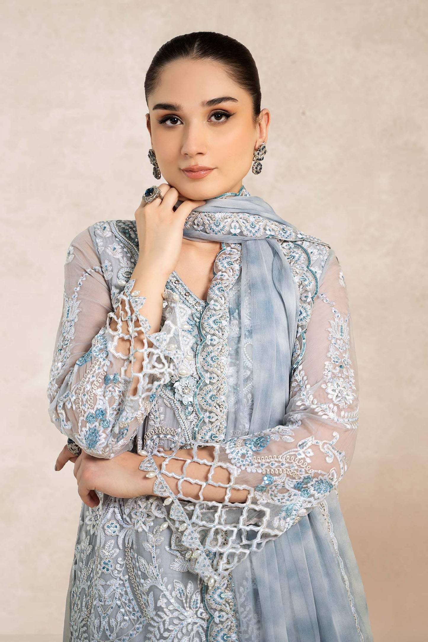 3 Piece Embroidered Bamber Chiffon Suit