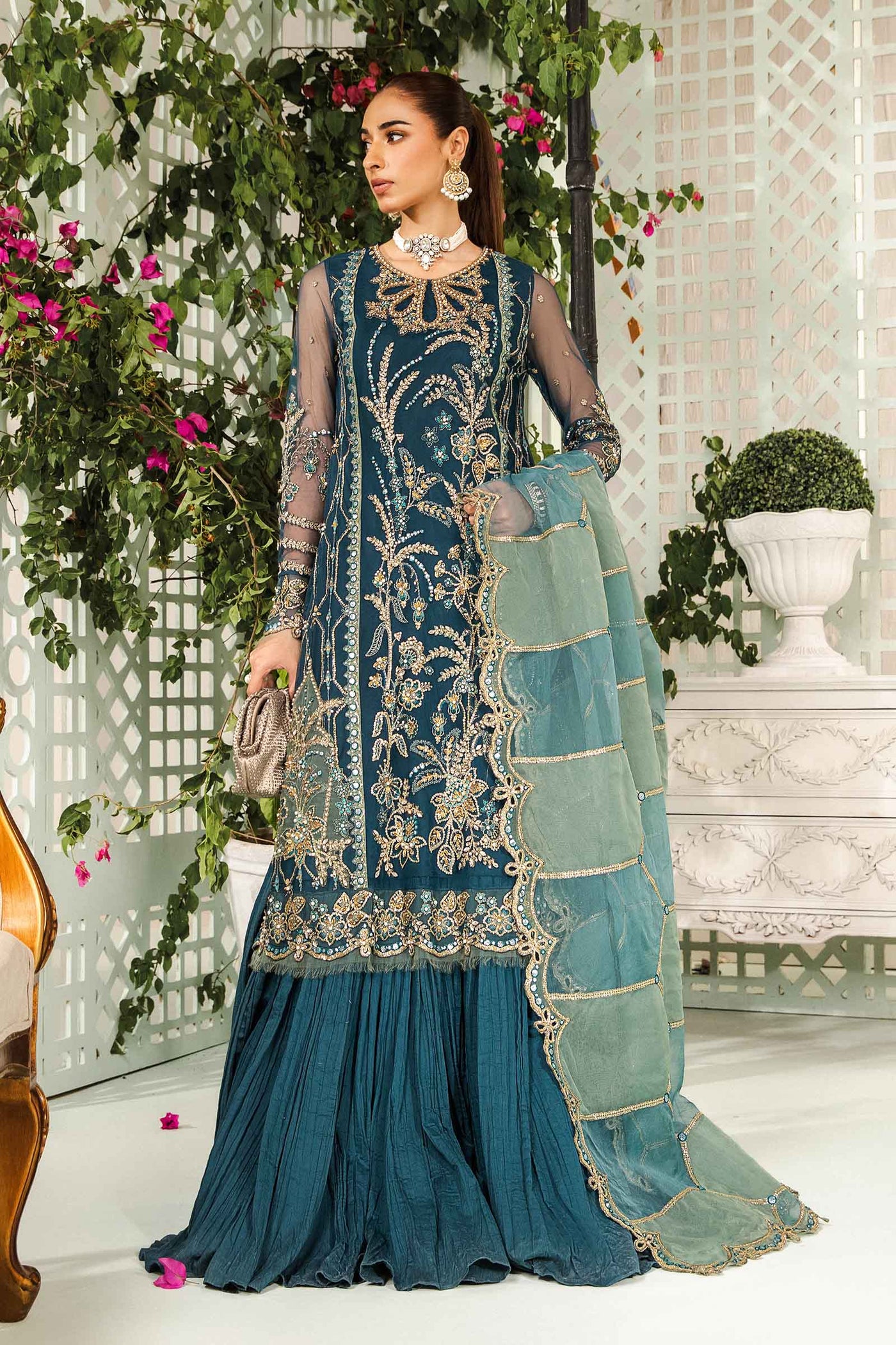 3 Piece Embellished Net Suit