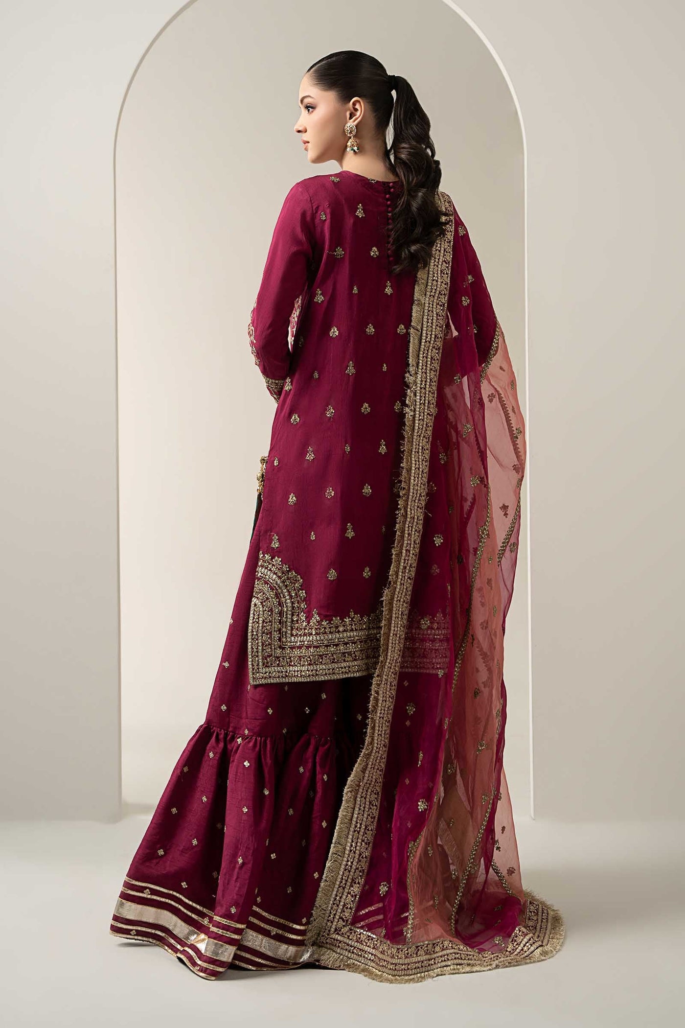 3 Piece Embroidered Raw Silk Suit | SF-EA25-02