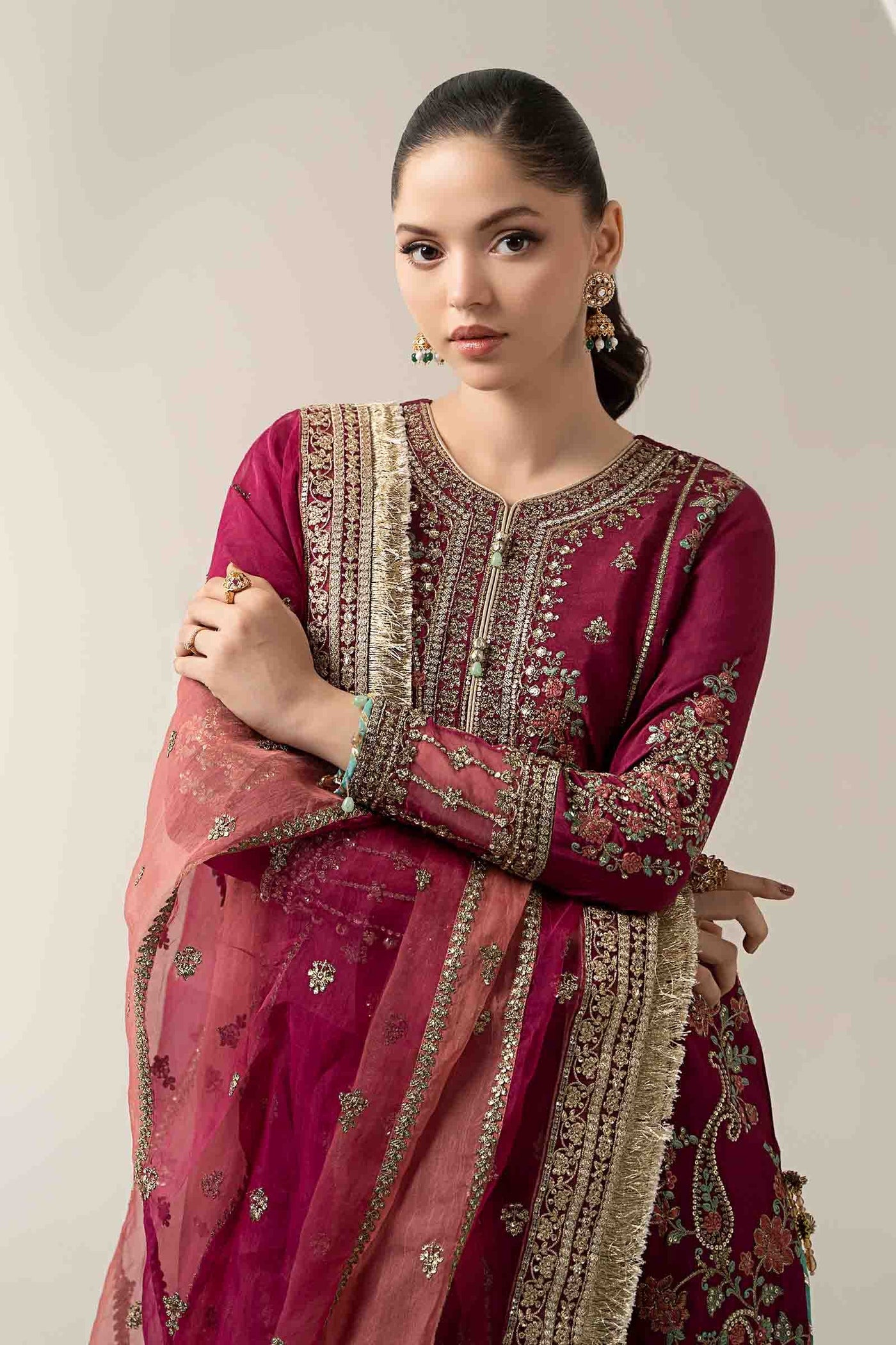 3 Piece Embroidered Raw Silk Suit | SF-EA25-02
