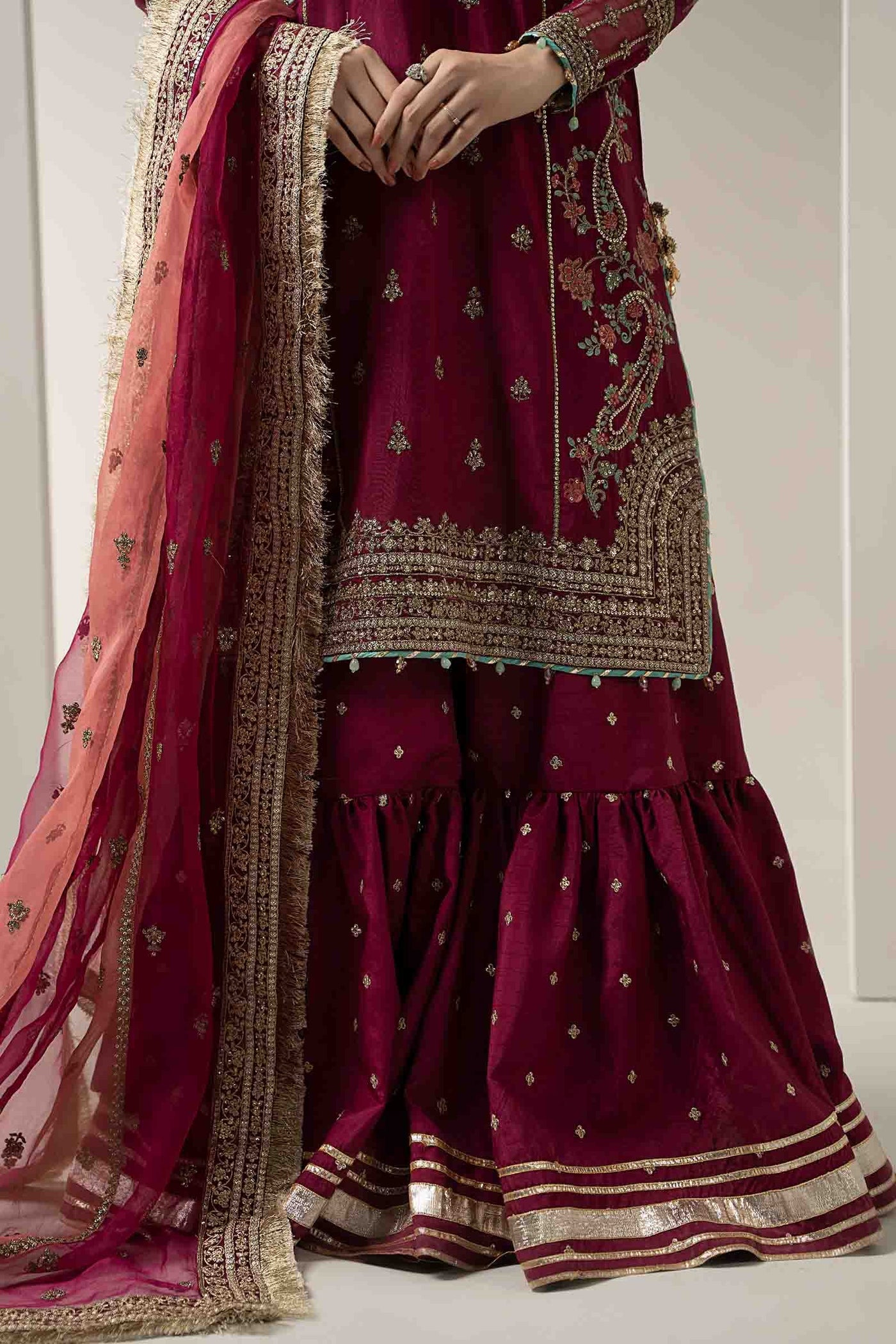 3 Piece Embroidered Raw Silk Suit | SF-EA25-02