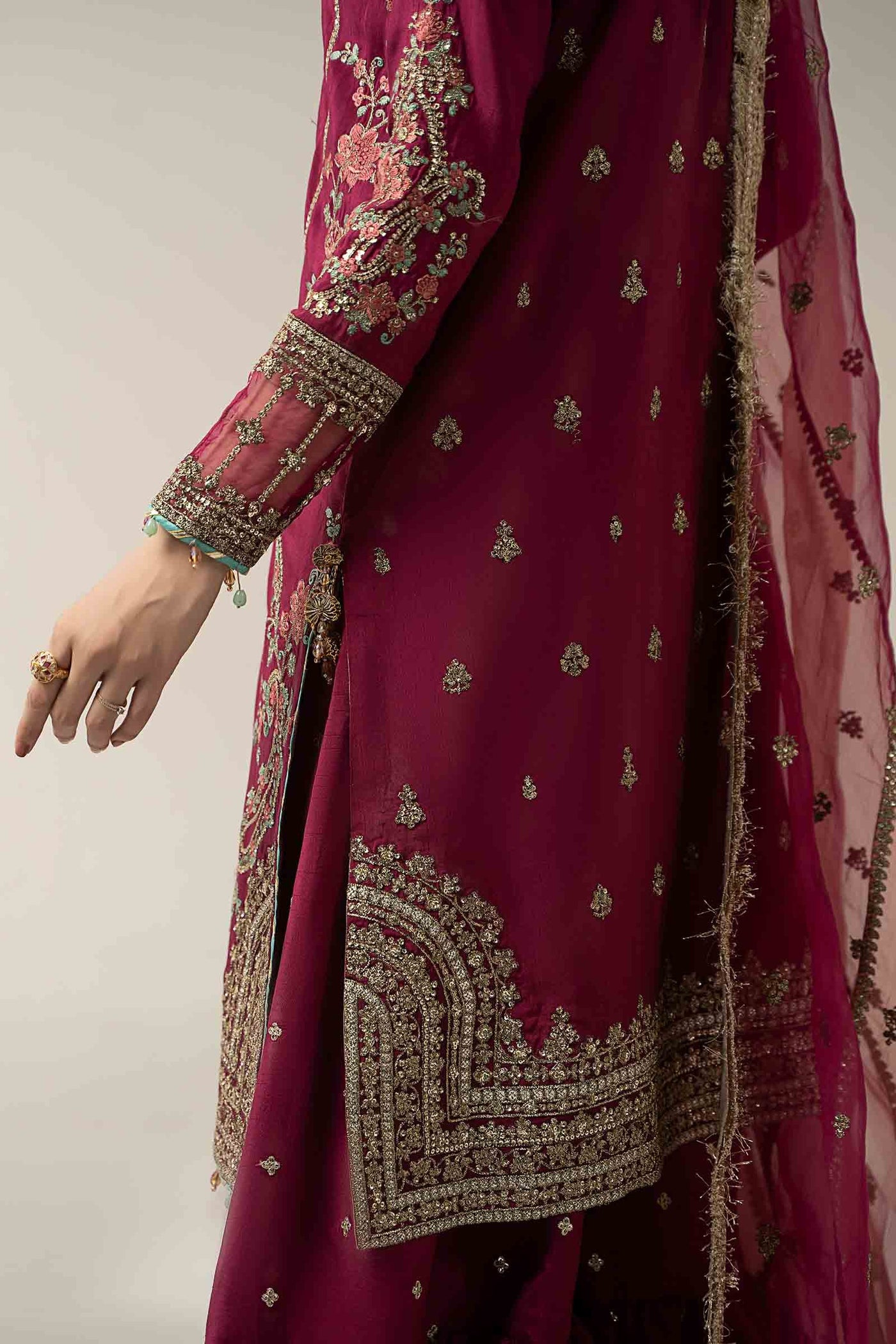 3 Piece Embroidered Raw Silk Suit | SF-EA25-02