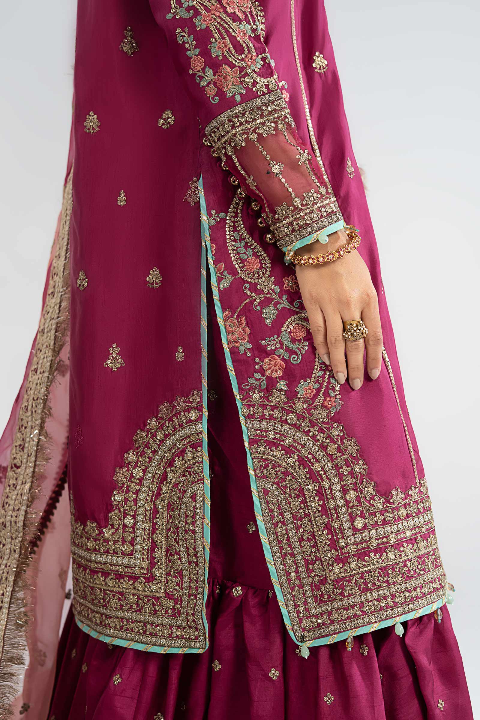3 Piece Embroidered Raw Silk Suit