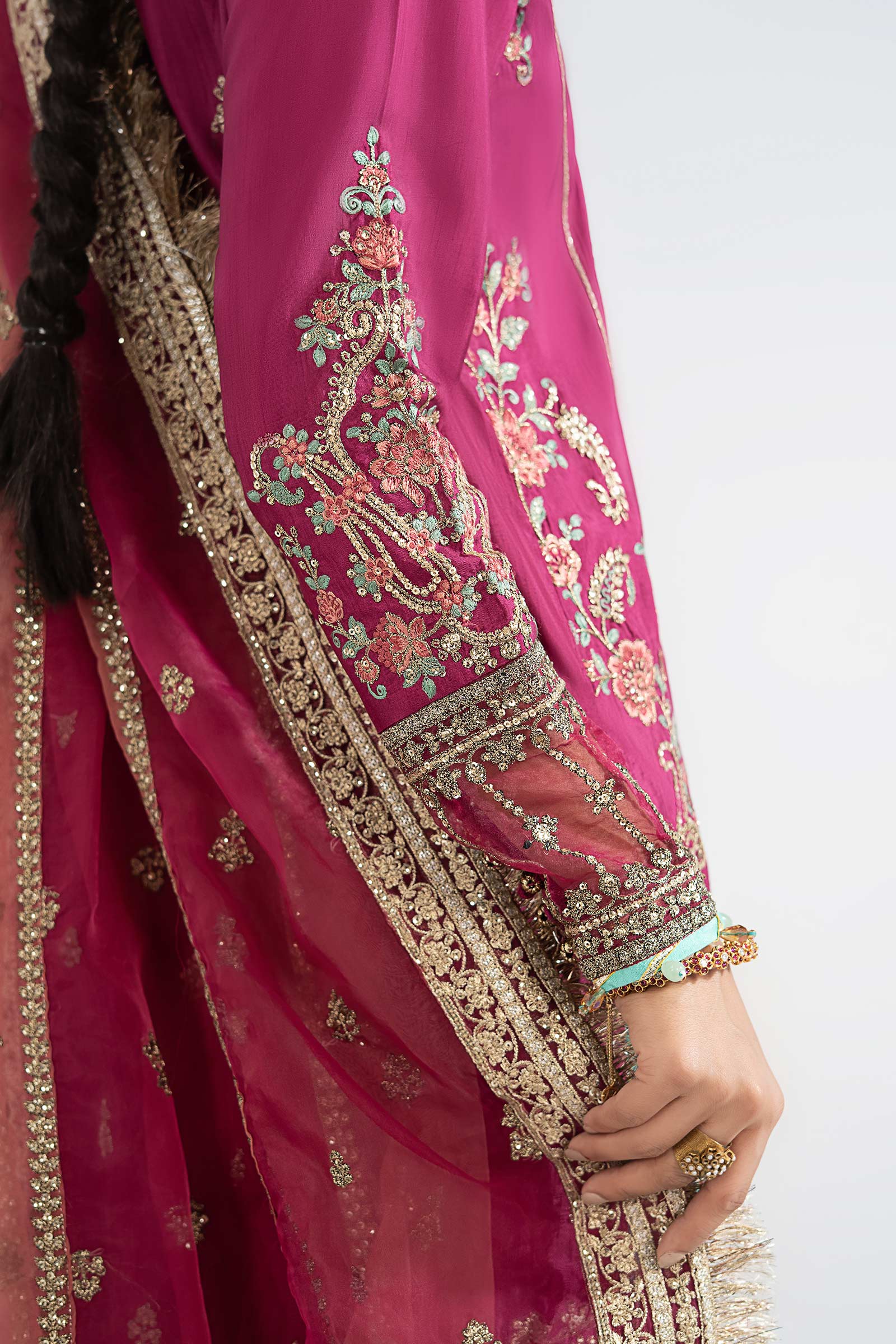 3 Piece Embroidered Raw Silk Suit