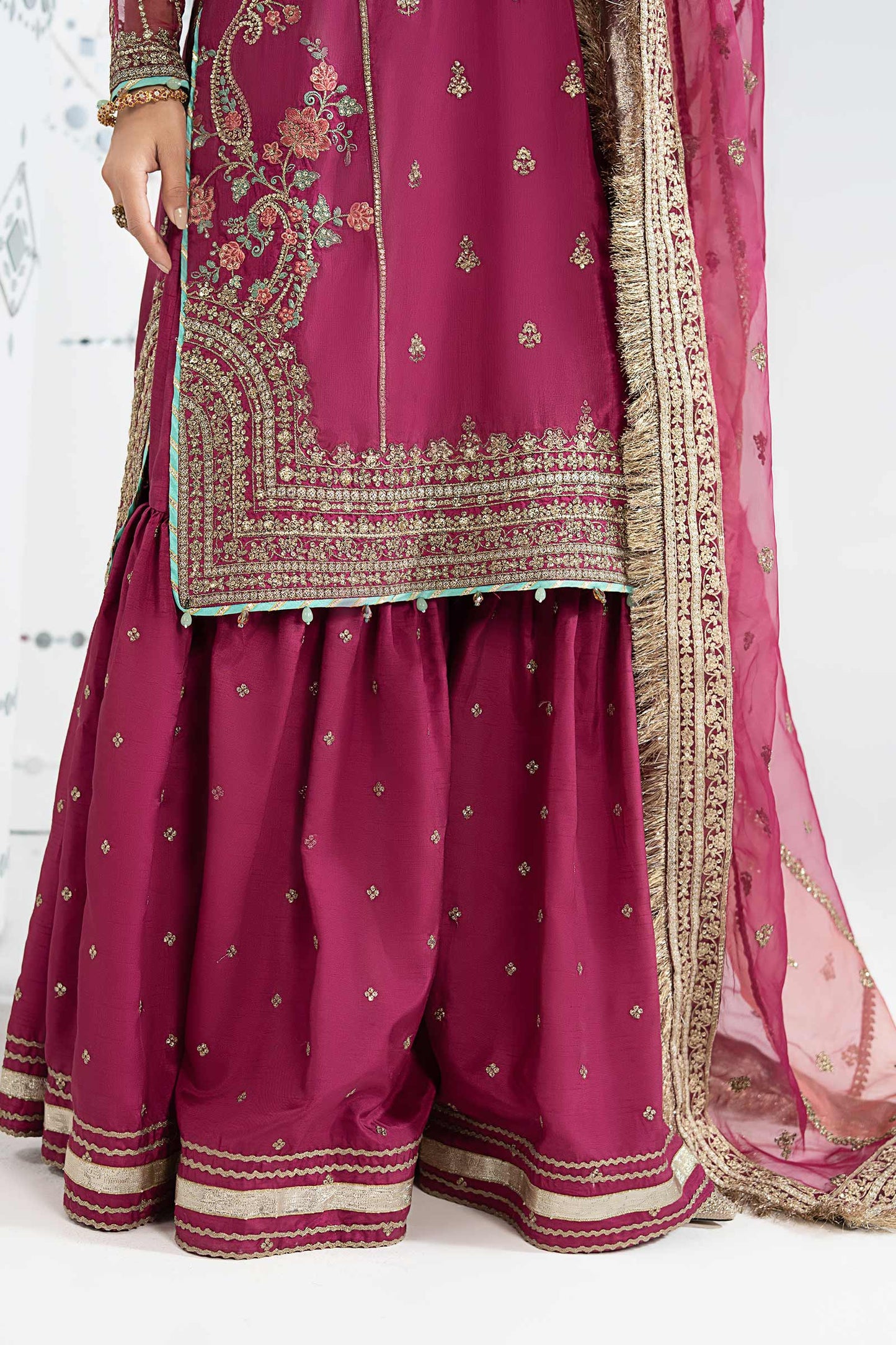 3 Piece Embroidered Raw Silk Suit