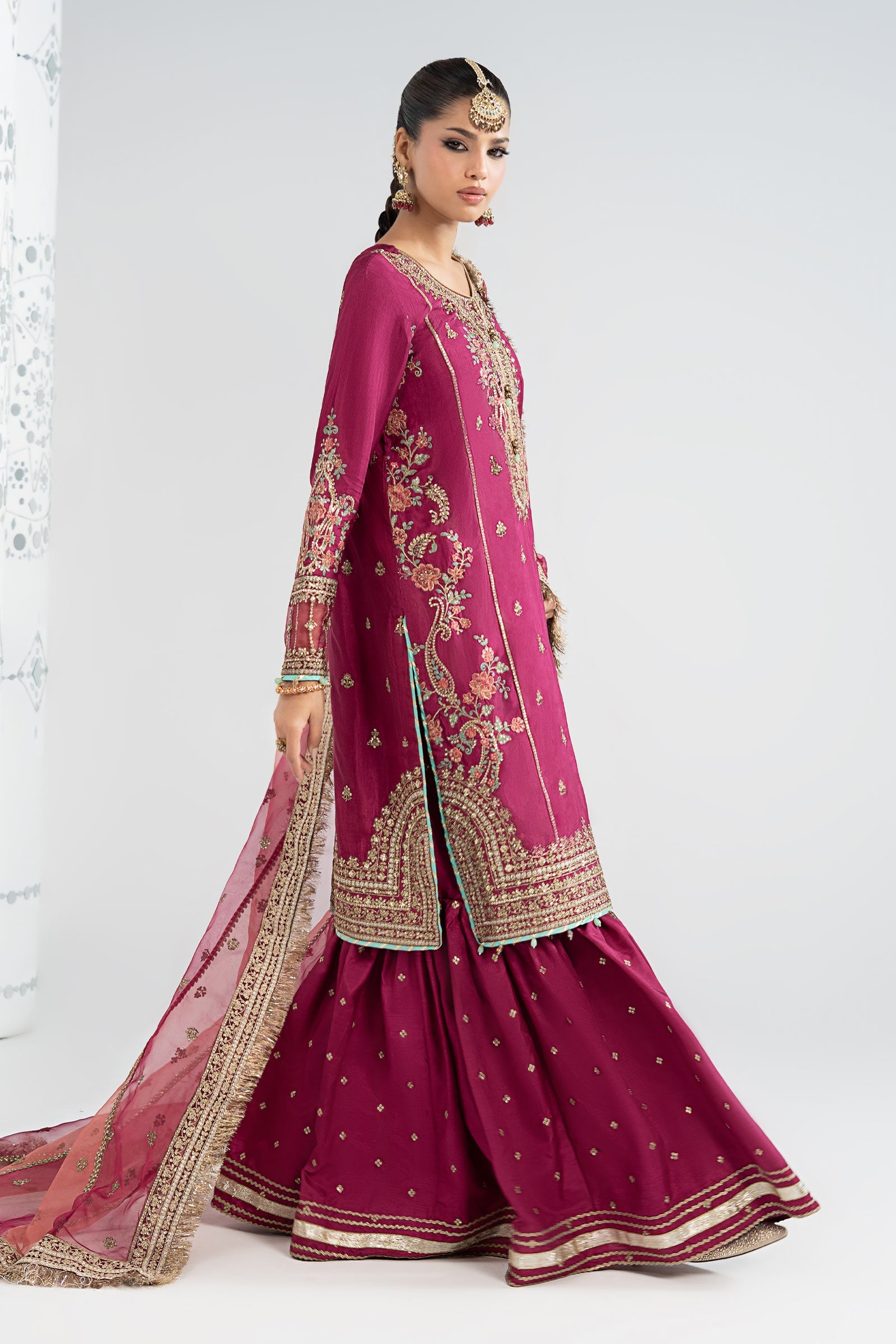 3 Piece Embroidered Raw Silk Suit