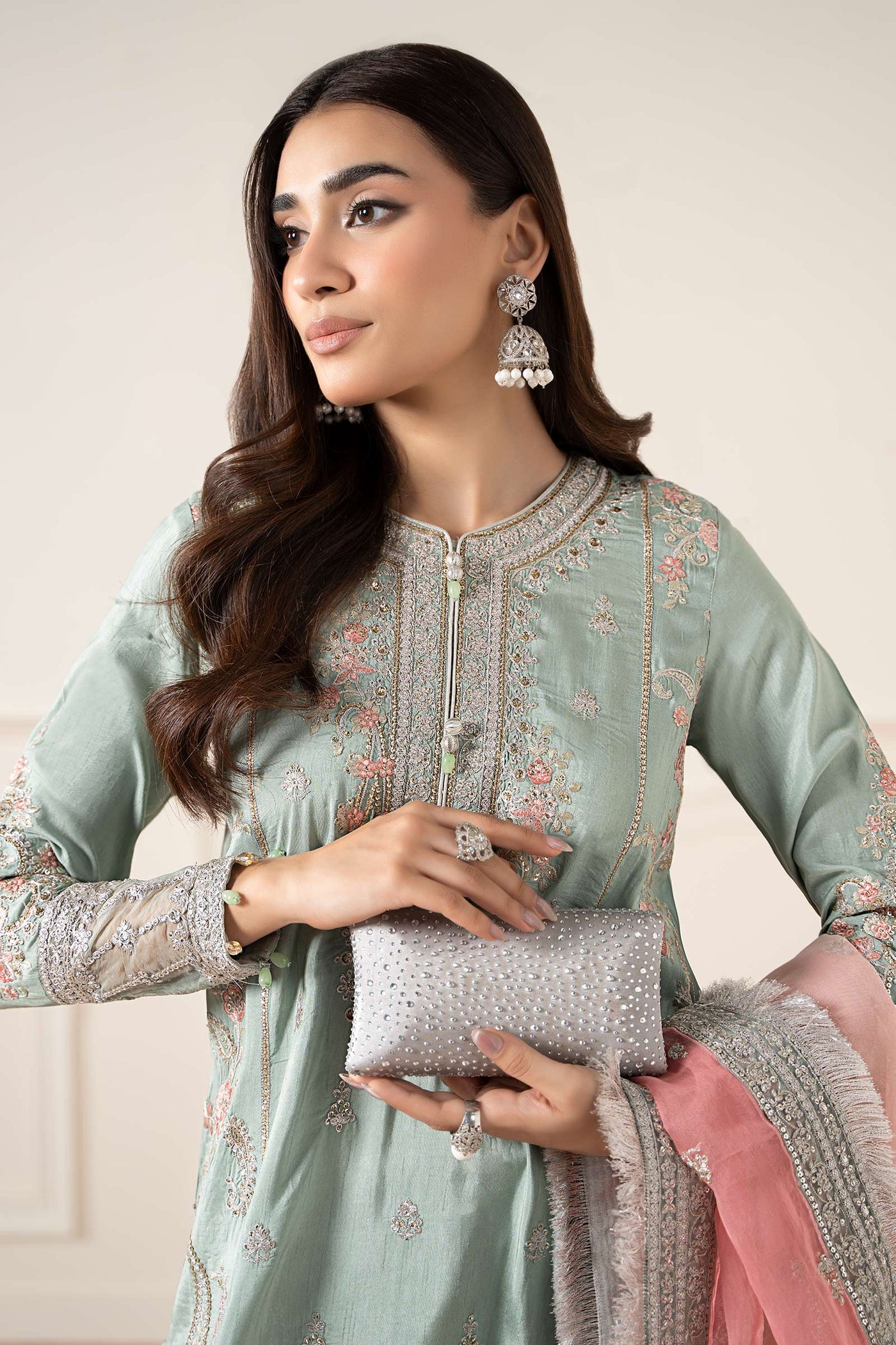 3 Piece Embroidered Raw Silk Suit | SF-EA25-02