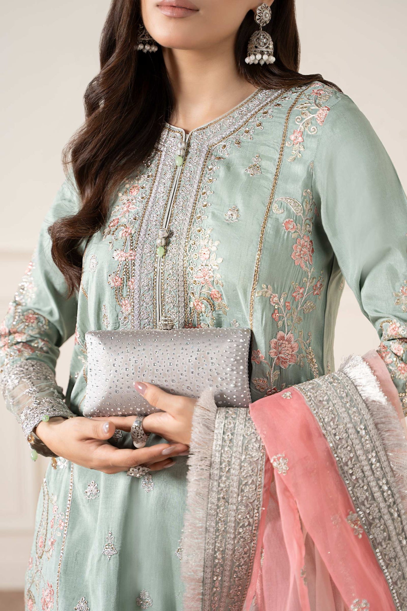 3 Piece Embroidered Raw Silk Suit | SF-EA25-02