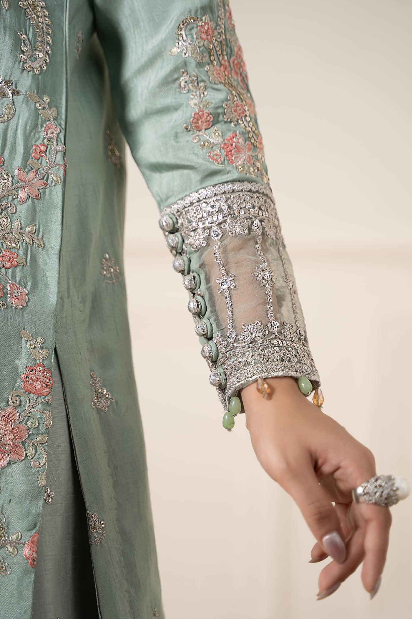 3 Piece Embroidered Raw Silk Suit | SF-EA25-02