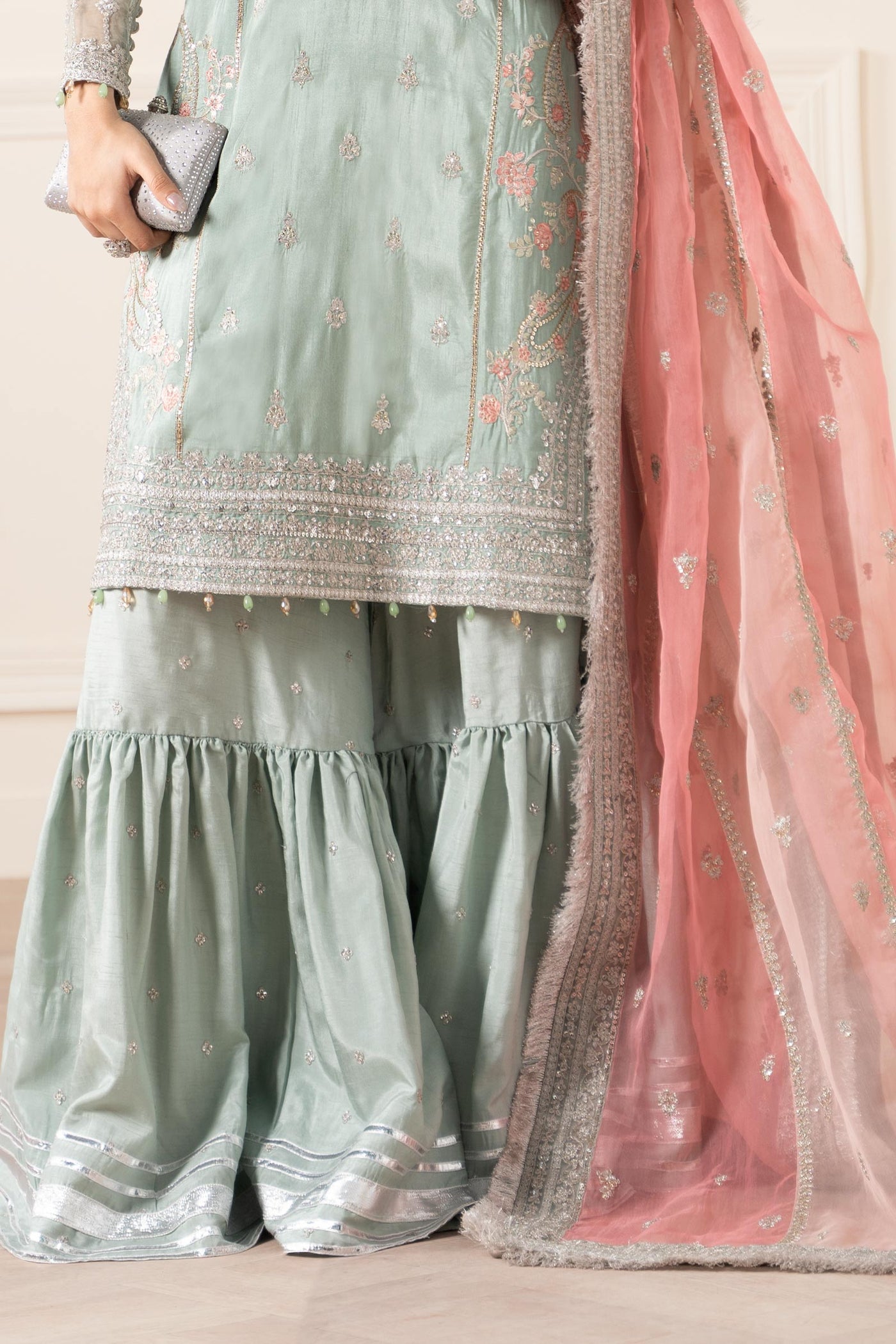 3 Piece Embroidered Raw Silk Suit | SF-EA25-02
