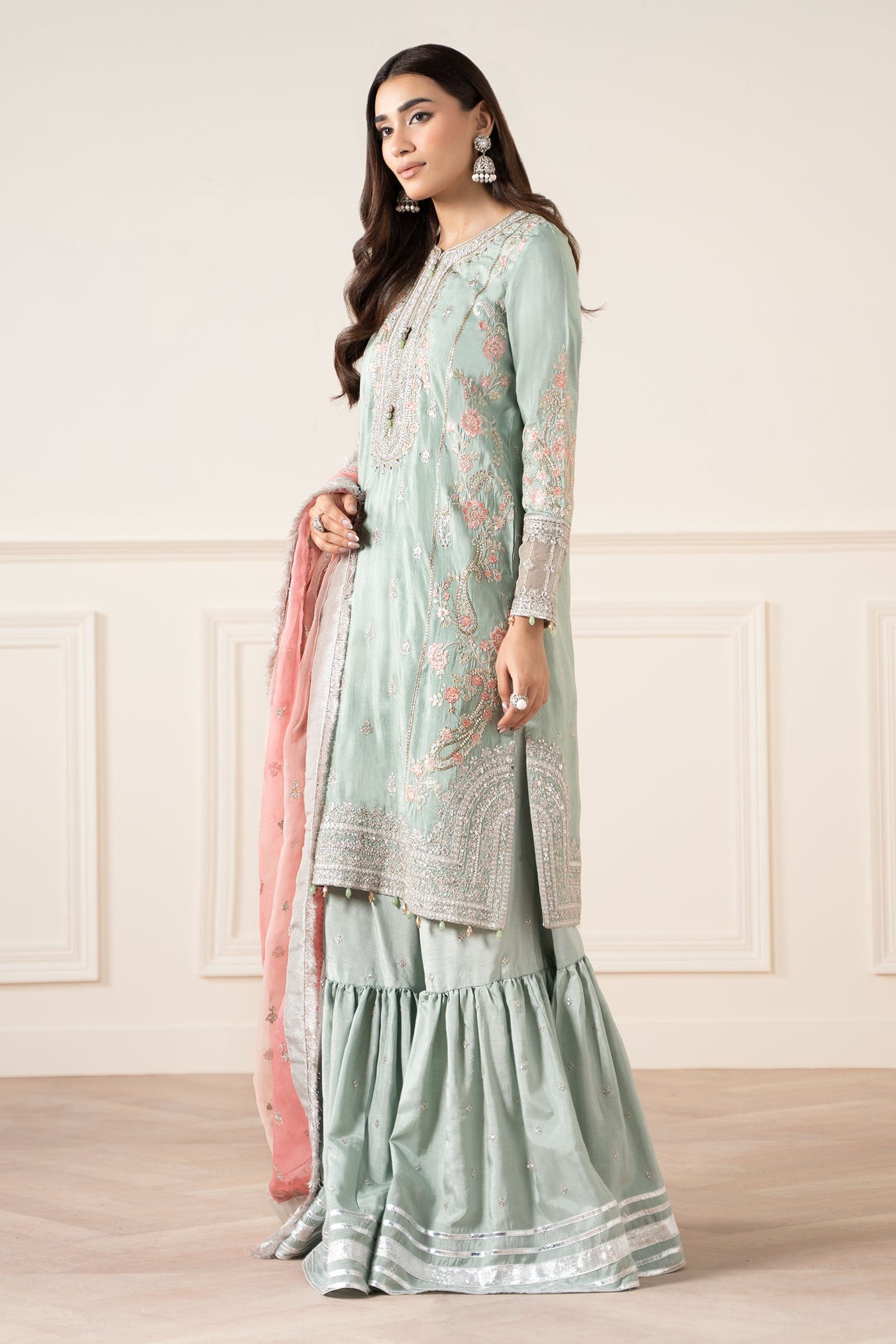 3 Piece Embroidered Raw Silk Suit | SF-EA25-02