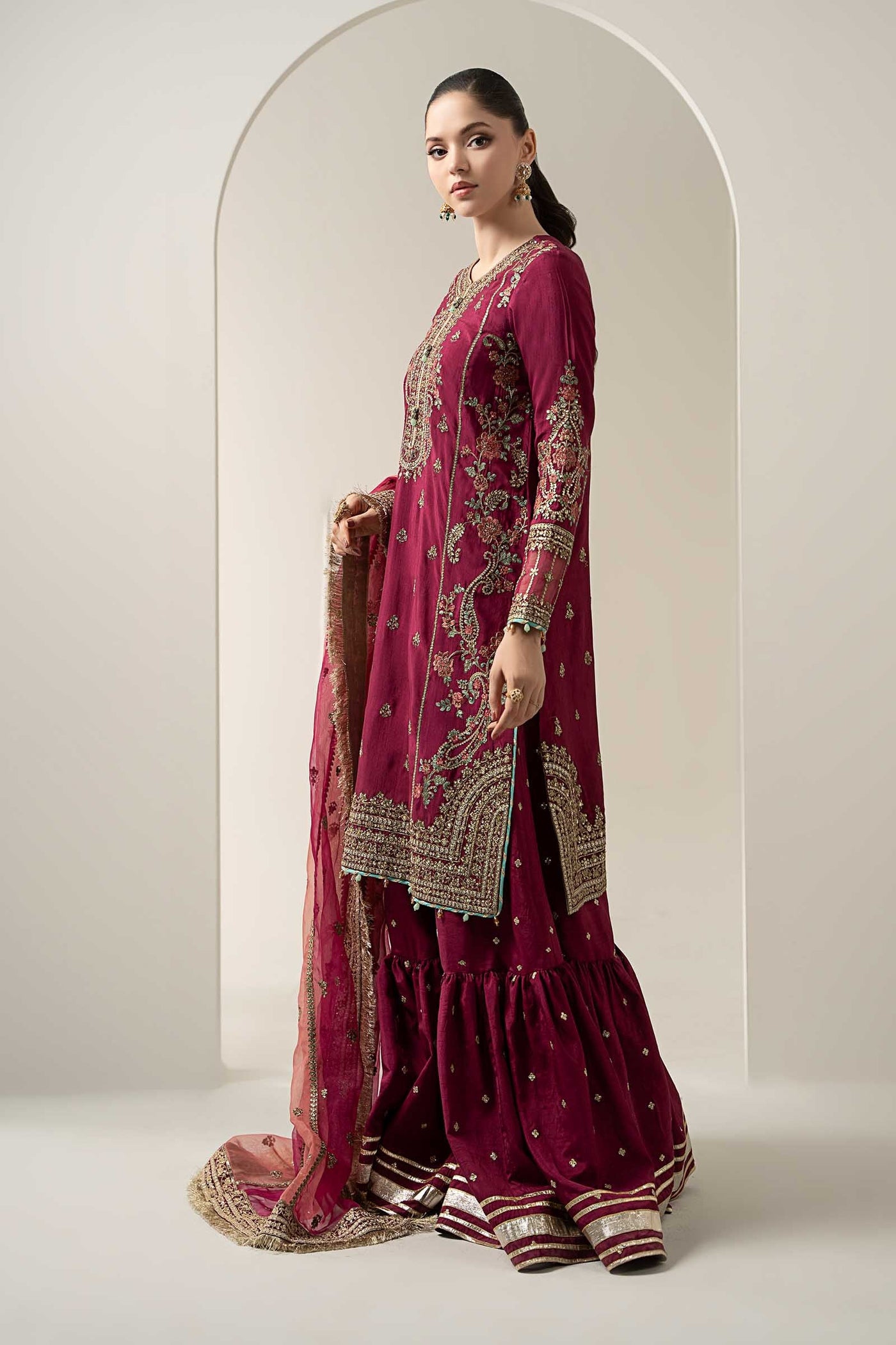 3 Piece Embroidered Raw Silk Suit | SF-EA25-02