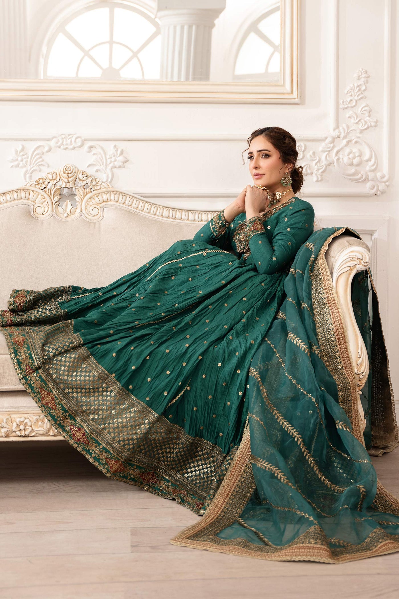 3 Piece Embroidered Raw Silk Suit | SF-EA25-04