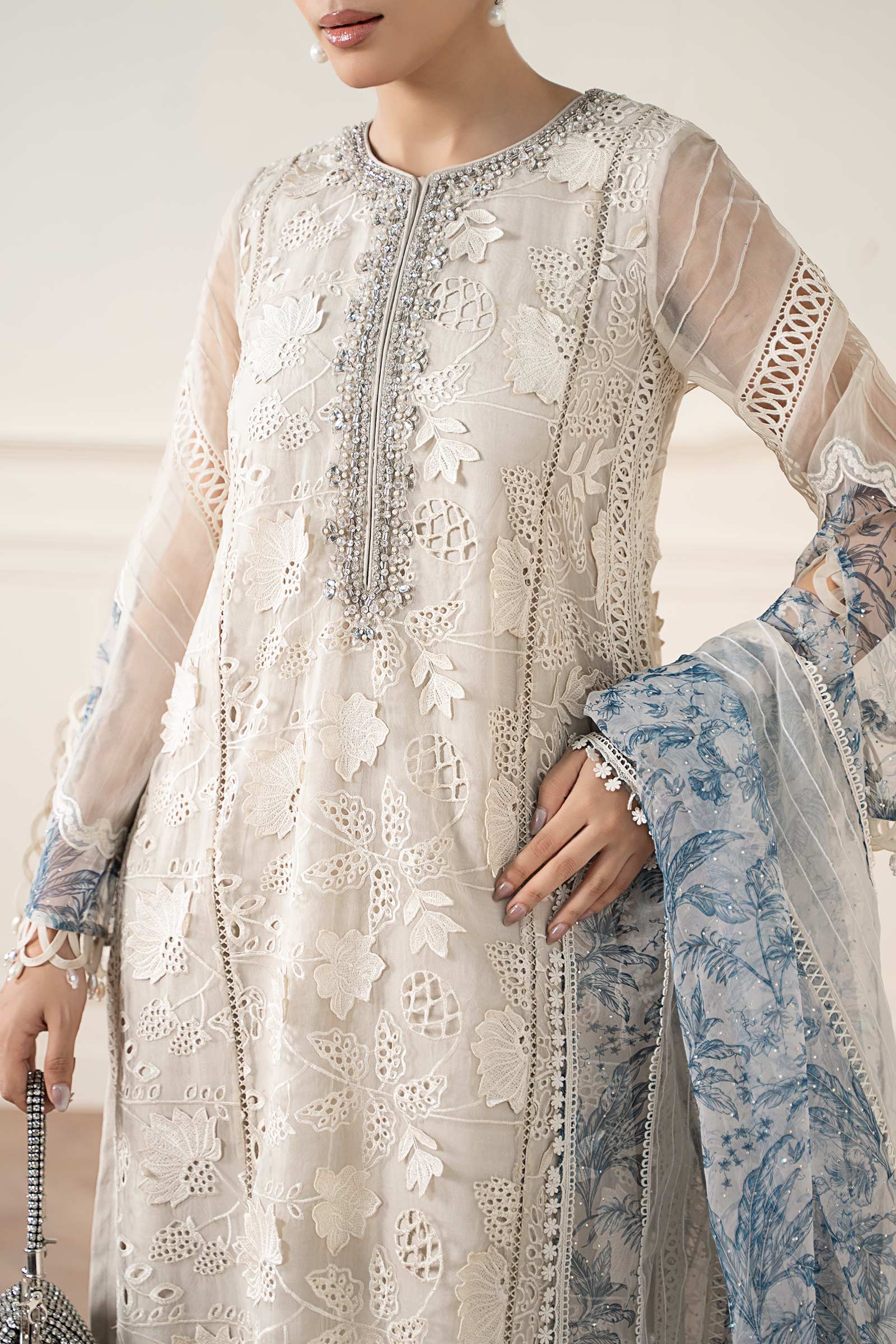3 Piece Embroidered Organza Suit