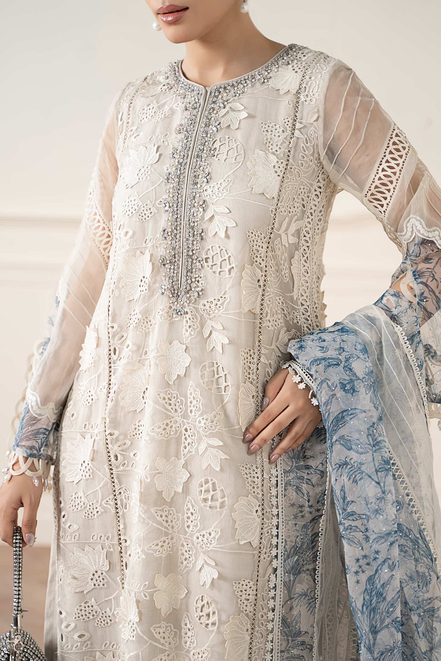 3 Piece Embroidered Organza Suit