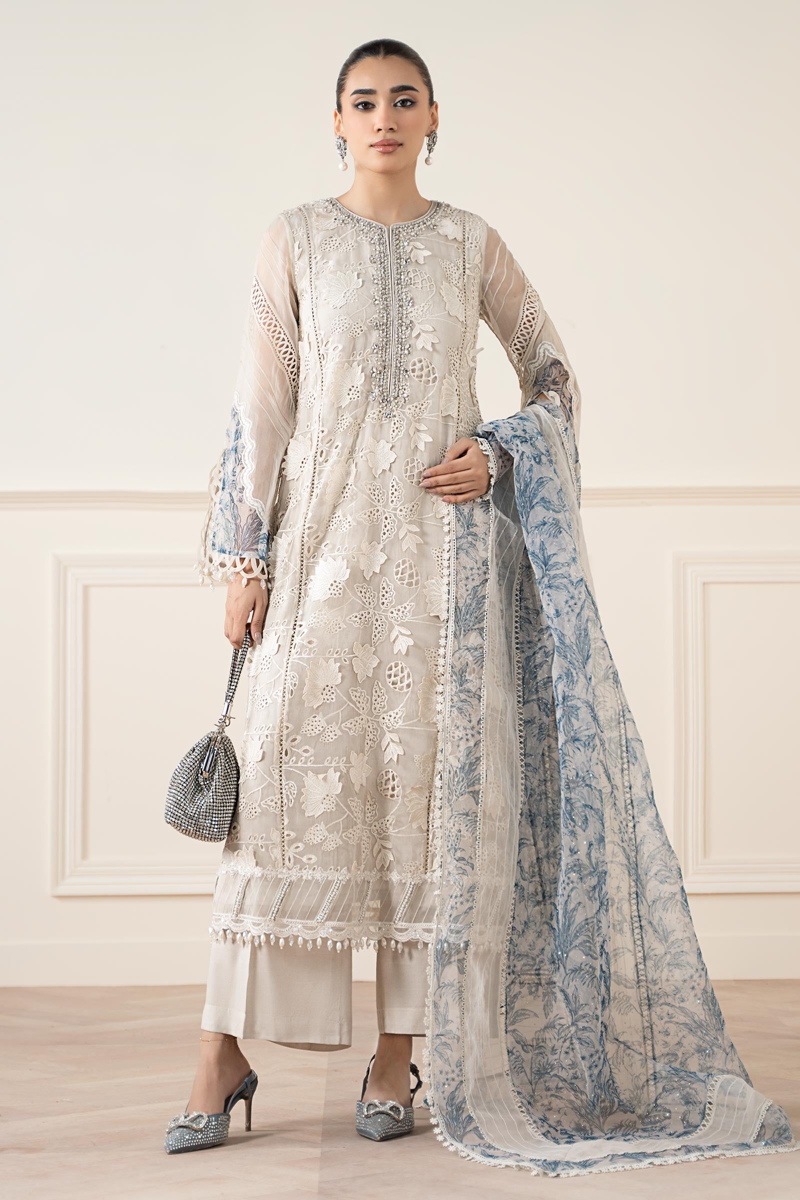 3 Piece Embroidered Organza Suit